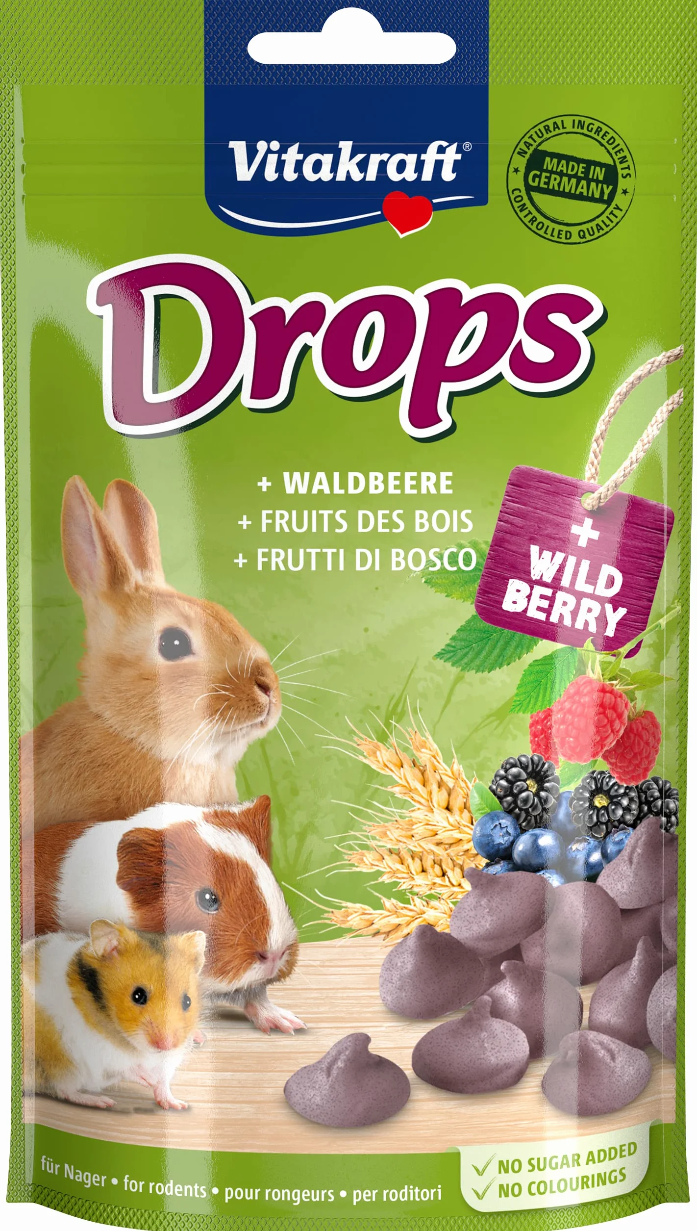 Vitakraft Drops, golosinas para roedores, con bayas silvestres, comida para roedores, para mimarlos, sin azúcar añadido (1x 75g)