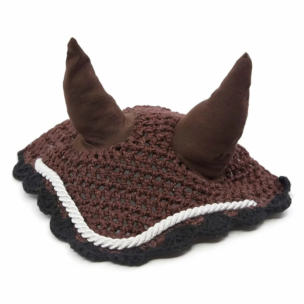 Juego de accesorios marrón chocolate para Hobby Horse y Caballo Palo: halter mosmoute con cordón + manta + gorro antimoscas