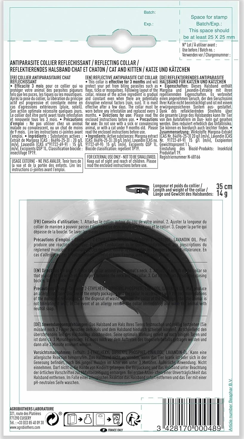 Vetocanis | Collar Antiparasitario Gatos | Protección y Tratamiento Antiparasitario Gatos | Eficaz 3 Meses | Para Gatos de + de 9 Meses | Banda Reflectante | Formulado bajo Control Veterinario