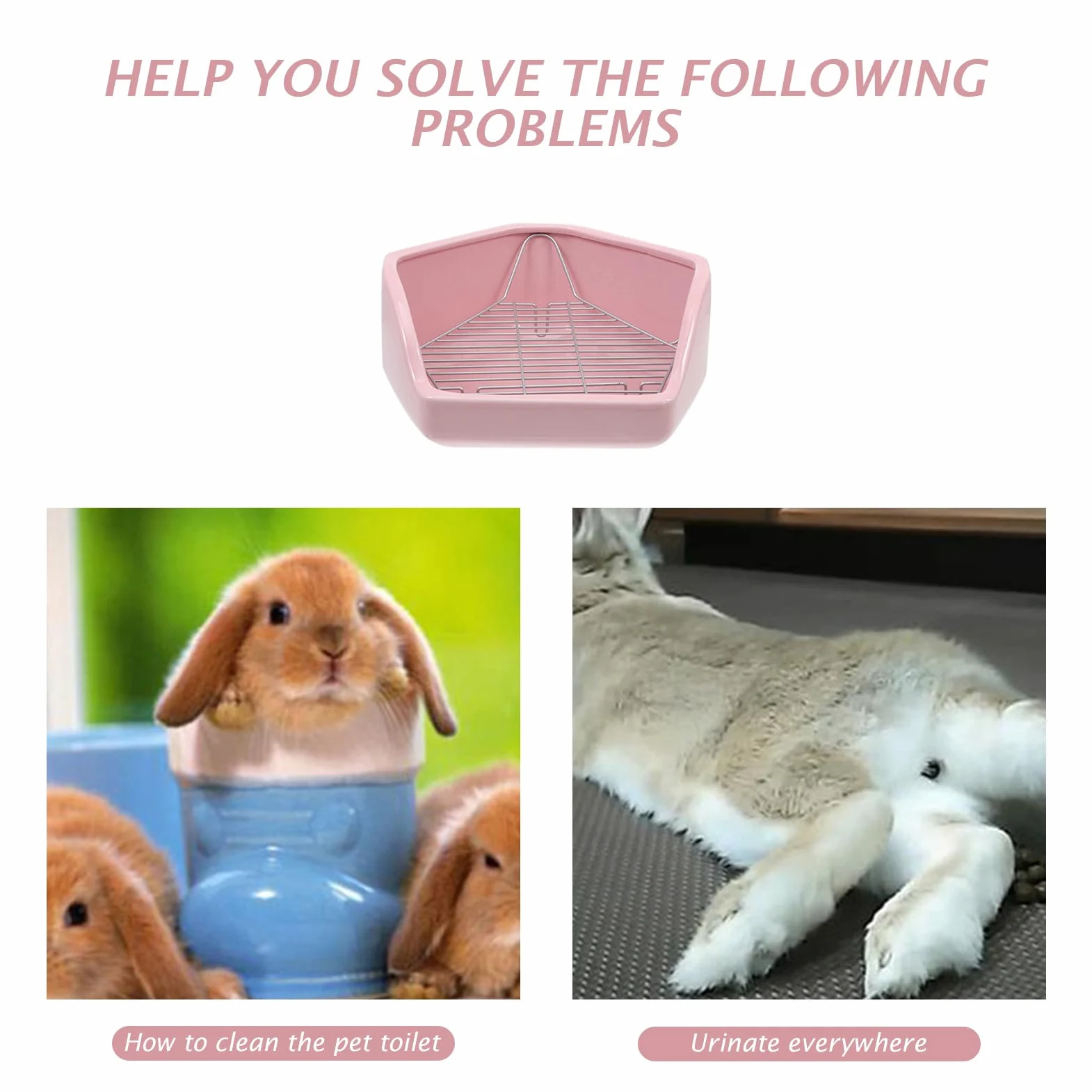 VILLCASE Caja de Arena de Cerámica para Conejos Peso, Inodoro Pentagonal Grande Rosa Antideslizante para Entrenamiento de Mascotas Pequeñas, Baño Seguro para Cobayas y Hurones