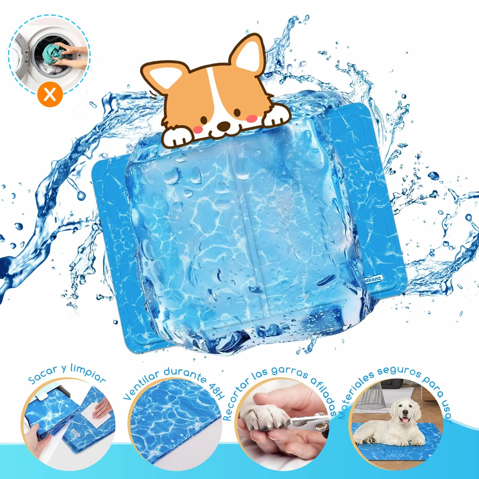 Nobleza - Alfombrilla refrescante para Mascotas Grandes. Auto refrigerante No tóxico. Ideal para para Perros, Gatos en Verano. 65 * 50 cm, Color Azul M