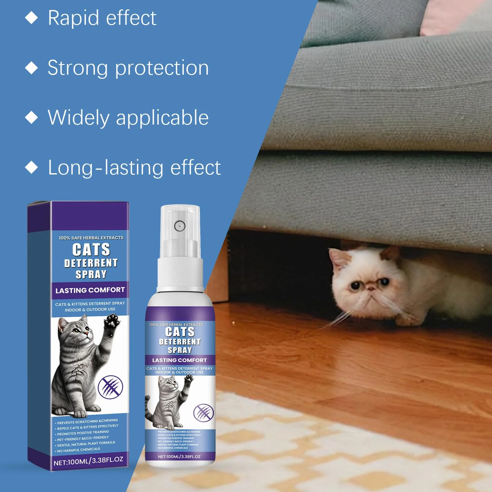 Spray Antiarañazos Gatos,100ML Spray Repelente Gatos para en Interiores y Exteriores,Sprays Ahuyentador de Gatos Que Rascan Interiores y Exteriores,Protege Muebles