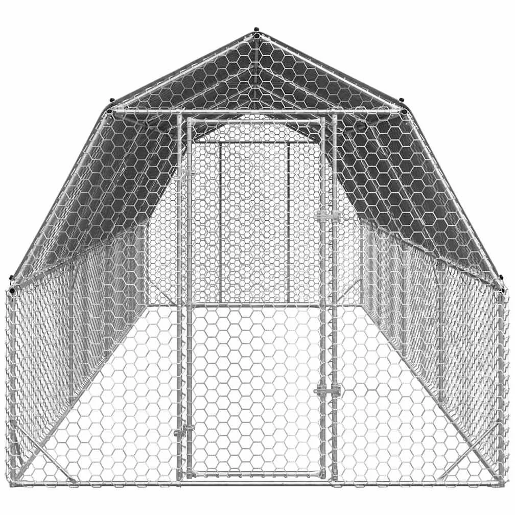 Gallinero de 2,5 x 8 x 2,25 m, con techo, para gallinero, de acero galvanizado, para aves de corral, patos, gansos, cercado estable con malla de alambre y puerta