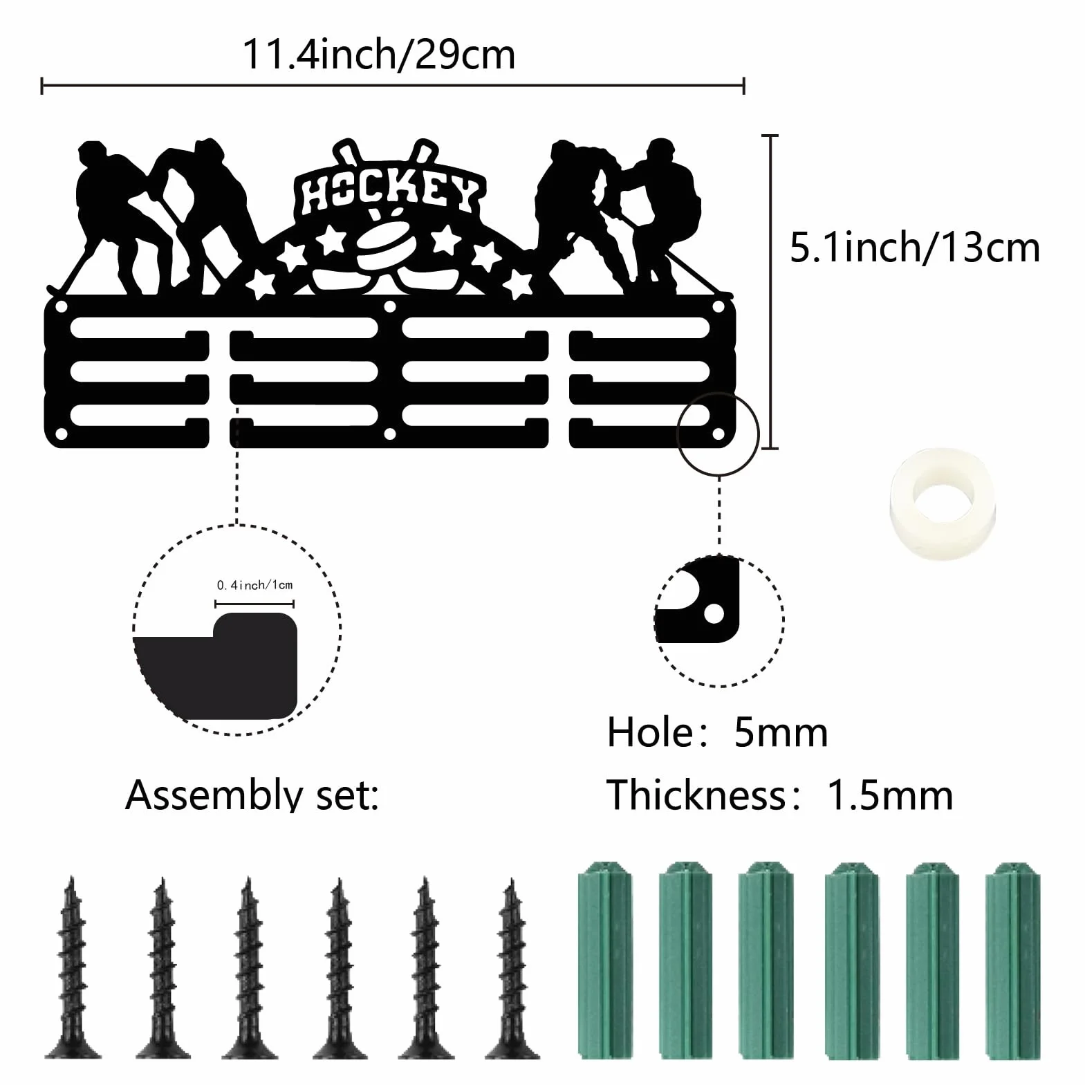 CREATCABIN Soporte Medallas Hockey, Colgador Deportivo, Estante 29x13cm Negro