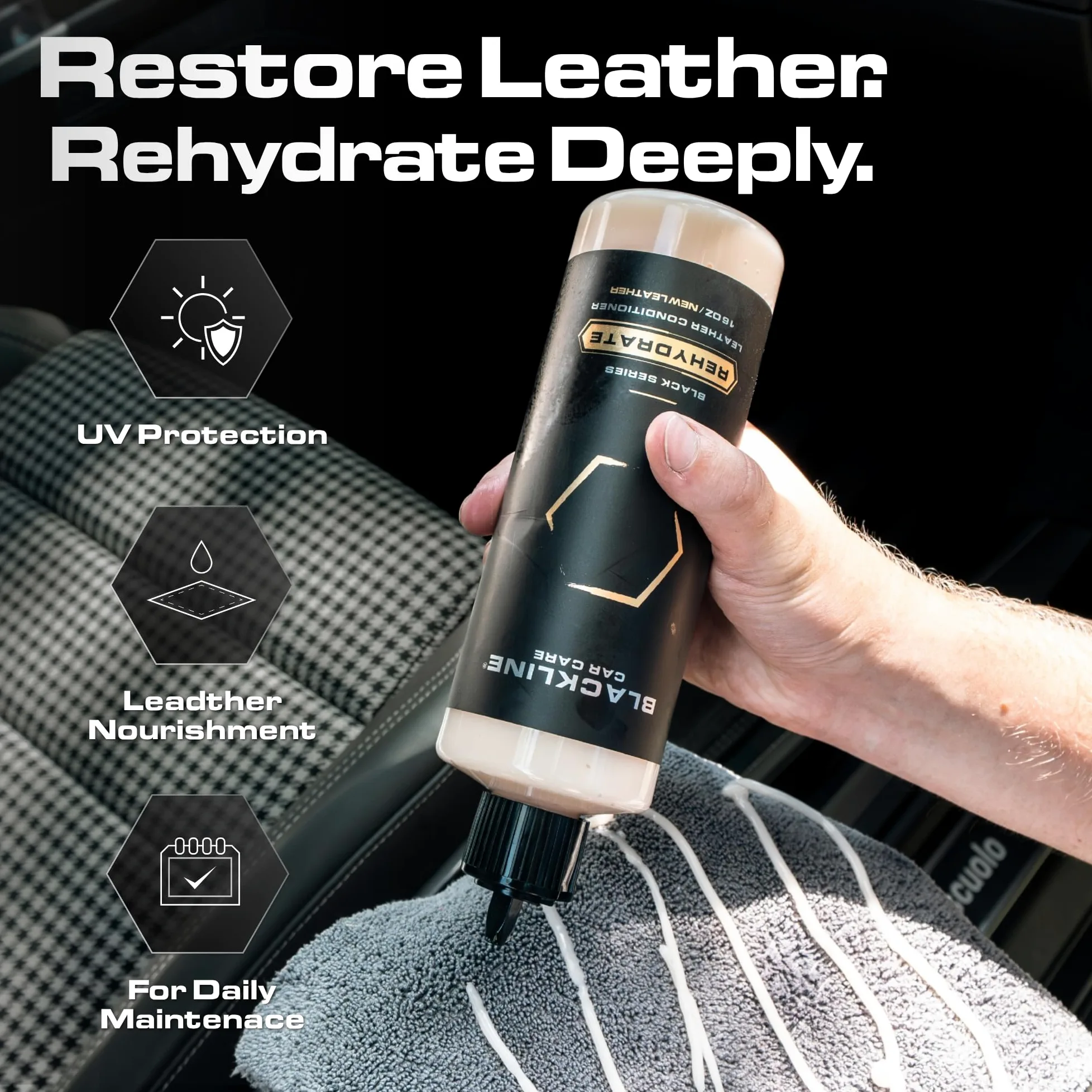 Blackline Car Care - Leather Rehydrate, acondicionador de cuero para todo el cuero - coches, muebles, zapatos y bolsos - 16 onzas líquidas