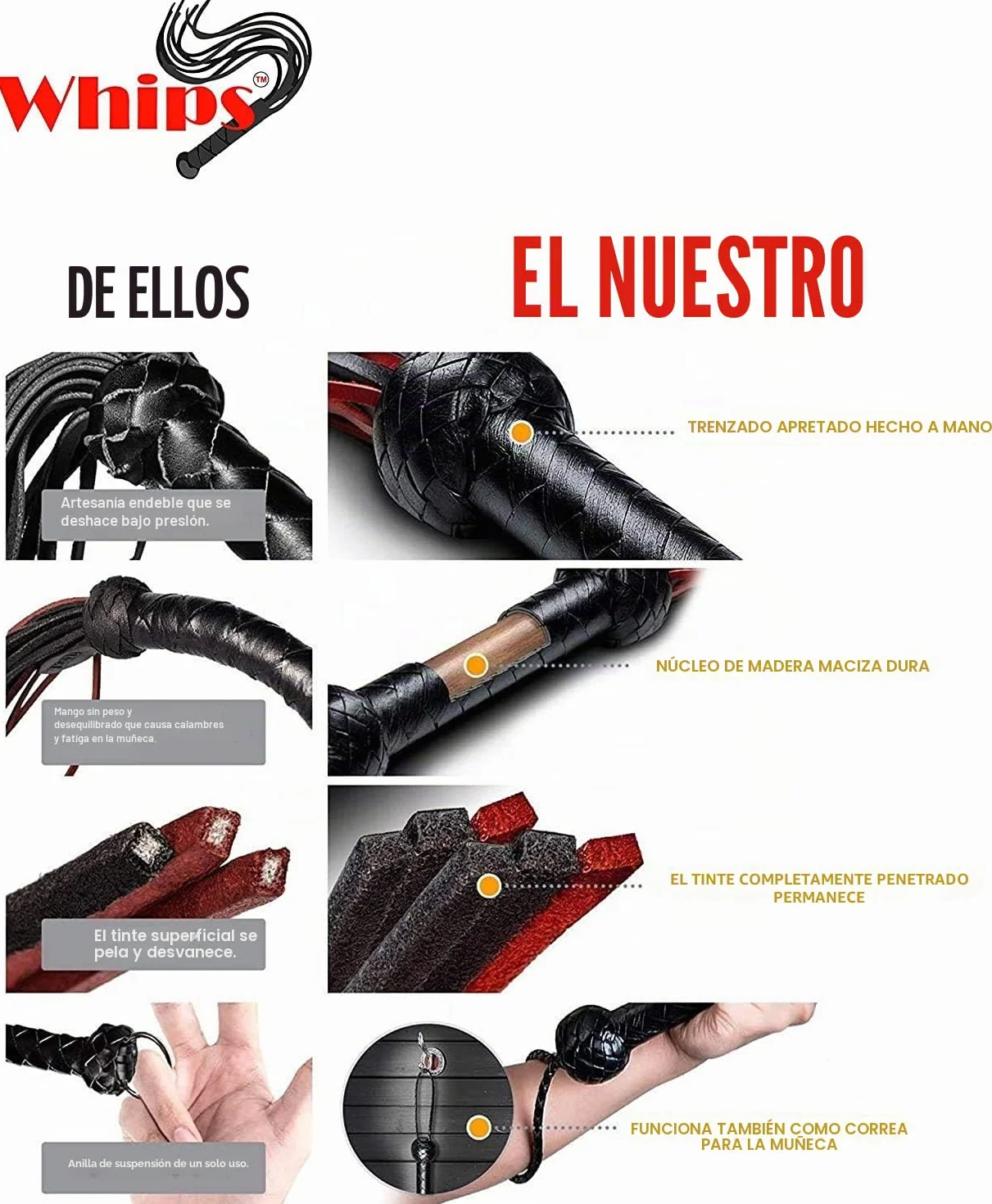 Fusta de Caballo de Cuero Rojo 76 cm - Fusta Ecuestre para Montar