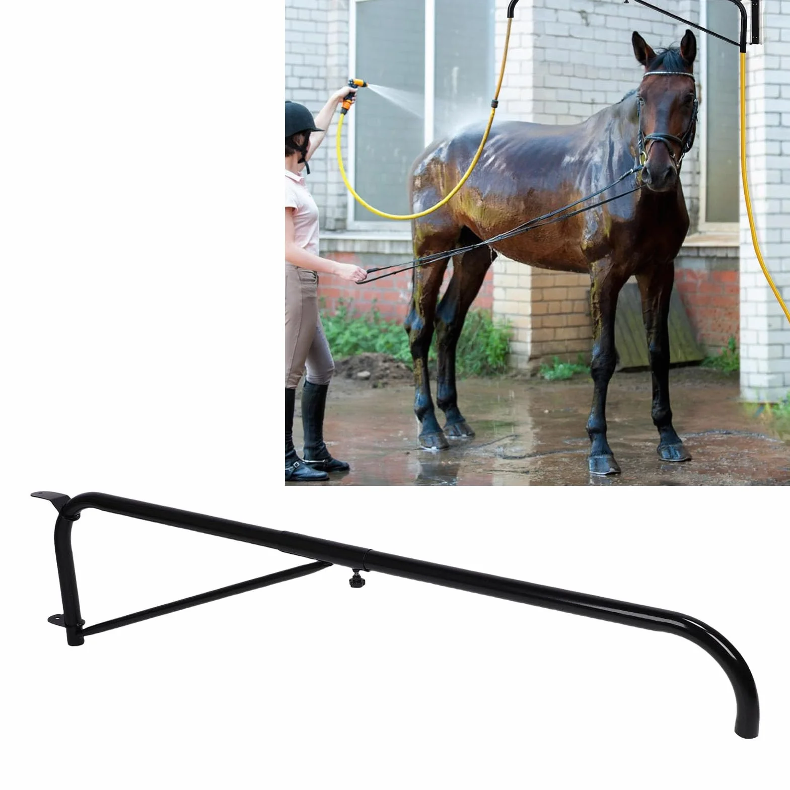 FILFEEL Accesorio para Lavado de Caballos con Brazo Oscilante Montado en la Pared con Brazo para Manguera, Rociador para Enredos para Puesto de Lavado de Caballos, Diseño de Aleación de Hierro