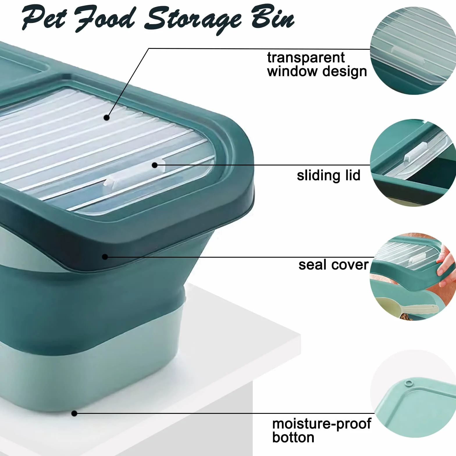 Contenedor Pienso Perro Gato Plegable Cubo Caja Almacenamiento Comida con Pala y Taza Medidora (Verde)
