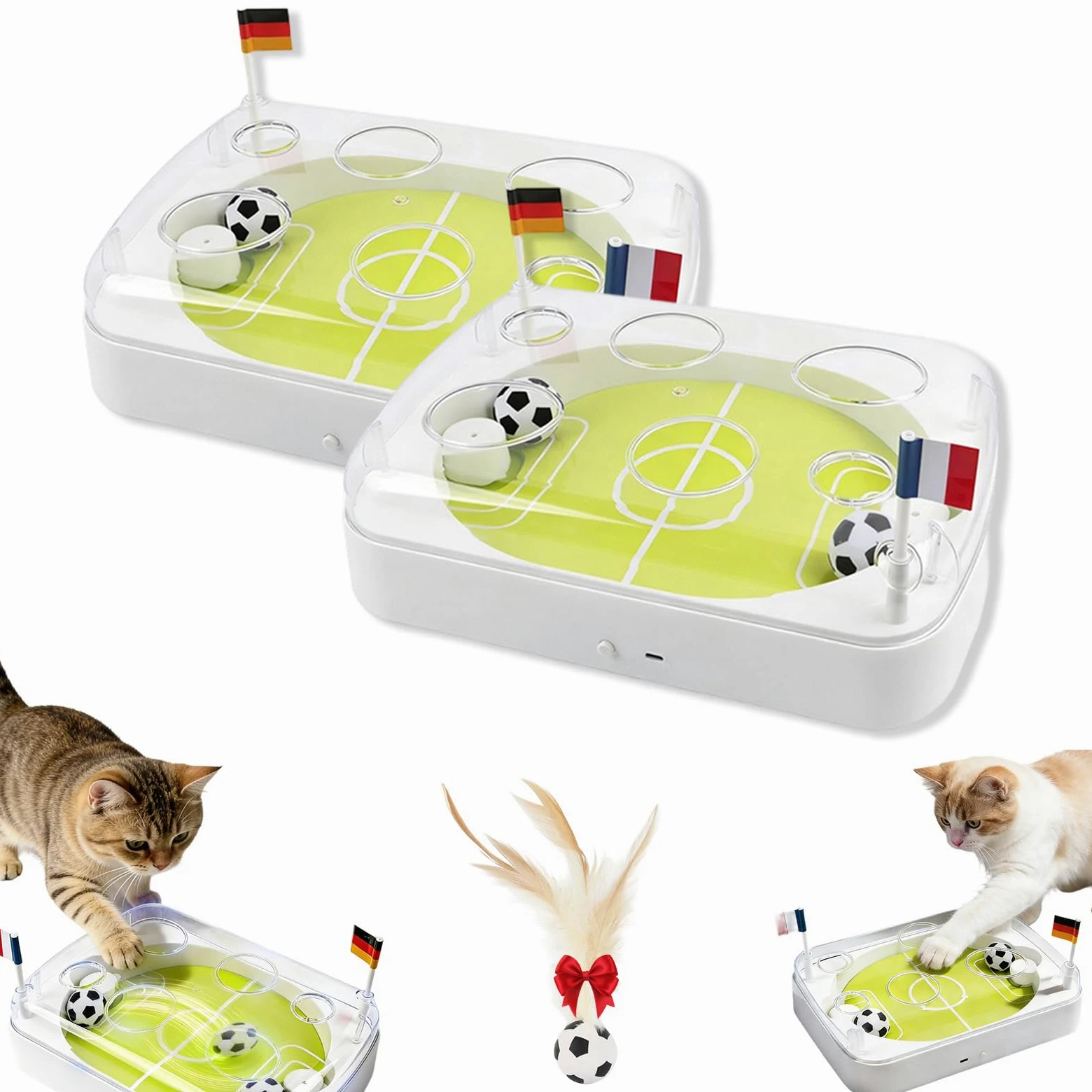 Juguete interactivo de rompecabezas de campo de fútbol para gatos con luces LED, bola de hierba gatera, sensor de movimiento, recargable por USB, caza y entrenamiento en interiores (2 piezas)