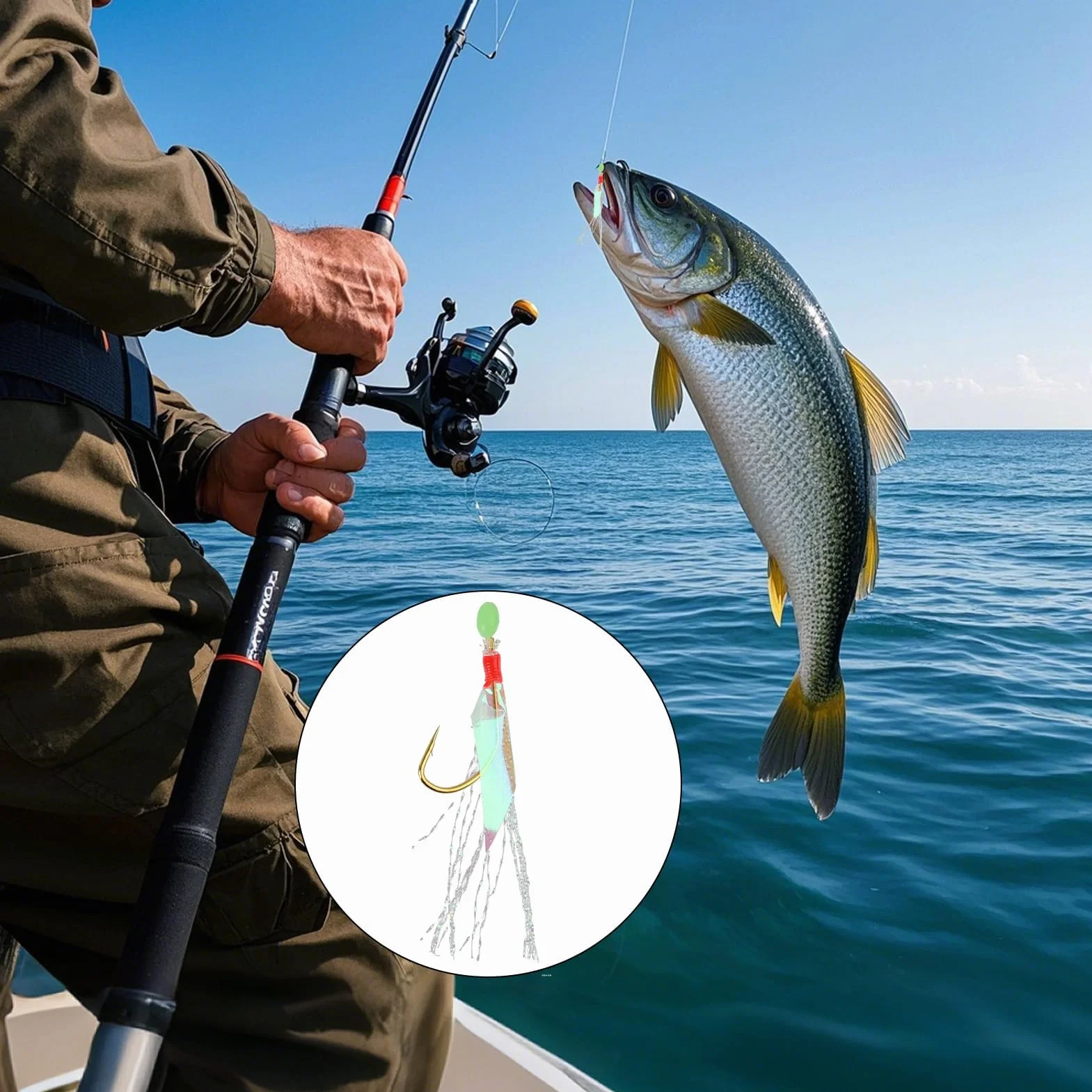 Pack de 6 Aparejos de Pesca para Mar con 36 Anzuelos, Plumas Luminosas, Acero Resistente, Cebo Biónico Imitación Insecto