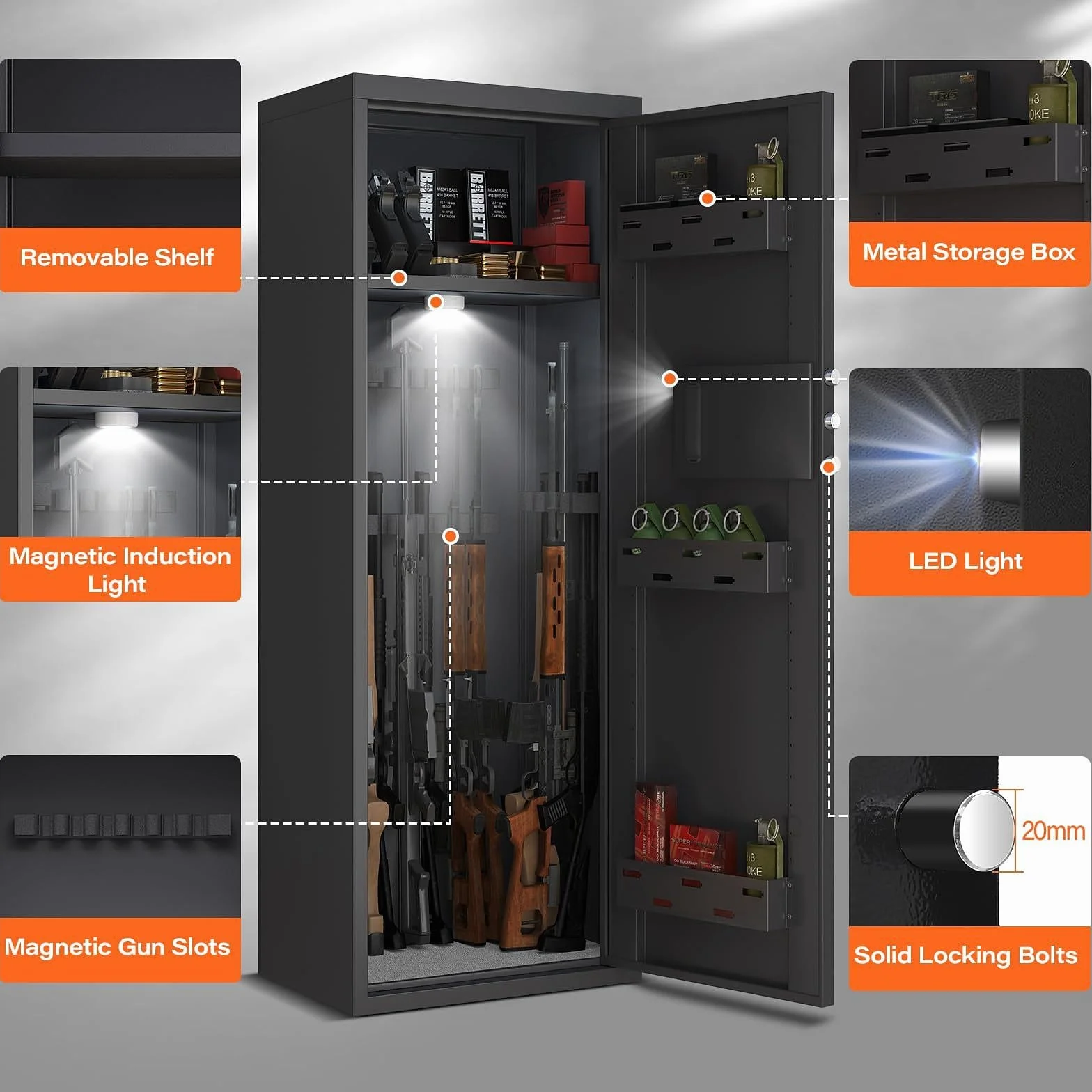 Caja Fuerte para Armas de Acero con Huella Dactilar y Contraseña LED 10-12 Rifles