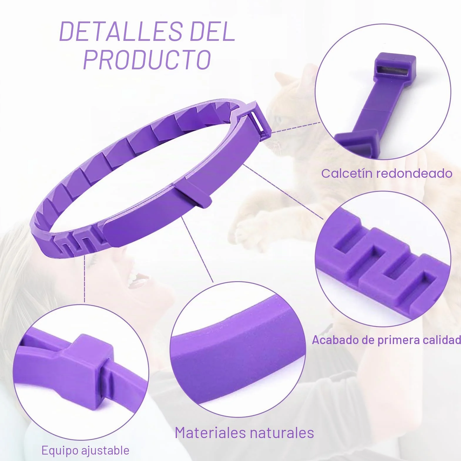 Collar calmante para gatos, 4 piezas, antiestrés con feromonas naturales – Lavanda y manzanilla, ajustable (hasta 38 cm), 30 días de efecto, para gatitos y gatos adultos