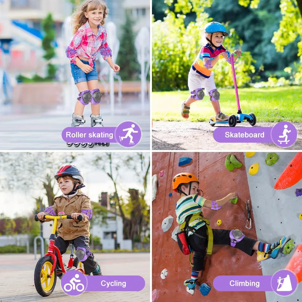 Protecciones Patines Set 6 Piezas Rodilleras Coderas Muñequeras Niño Bicicleta Monopatín Morado