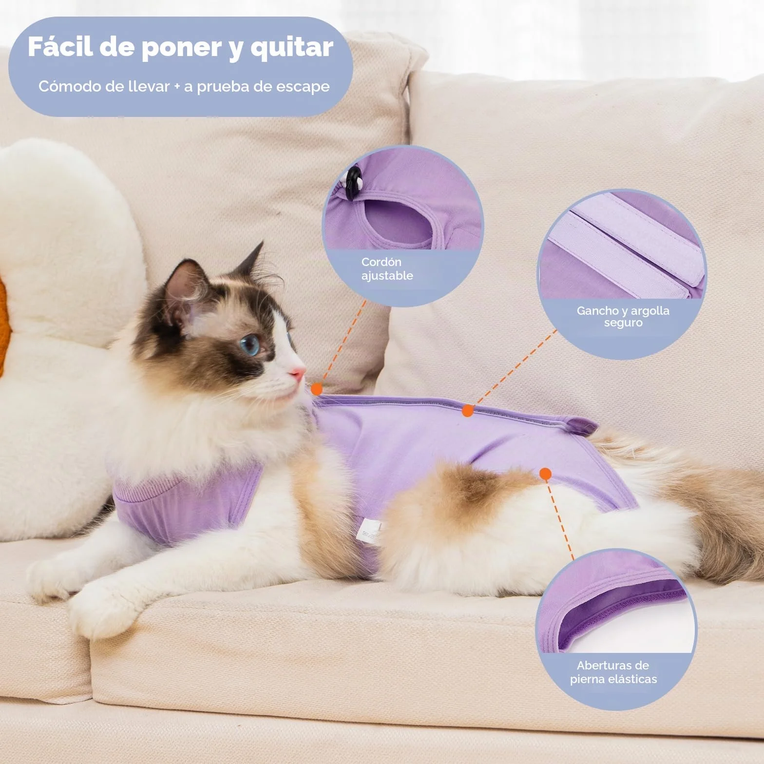 Avont Body De Recuperación para Gatos, Mono Suave para Después De Cirugía, Alternativa Transpirable para Gatas Esterilizadas, Cuidado De Heridas En La Piel, Color Púrpura, Talla S