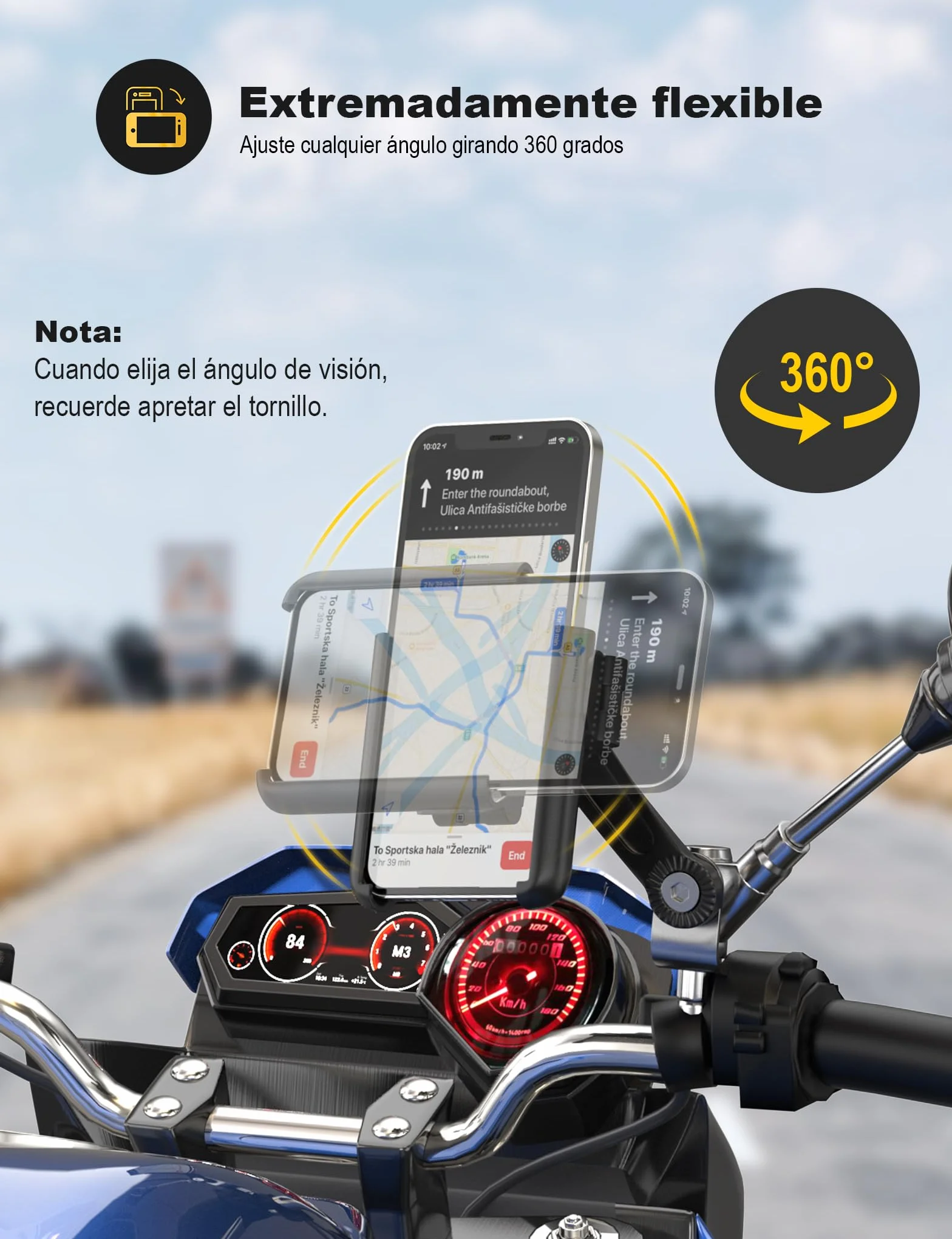 Grefay Soporte Móvil Moto Scooter Desmontaje Rápido 1S 360° Giratorio para Teléfonos 3.5-7.0 Pulgadas