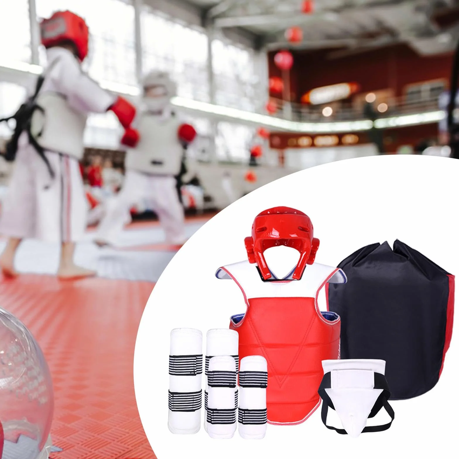 Conjunto de Equipo de Protección de Taekwondo para Uso Masculino, Protector de Piernas y Brazos, Uniforme de Taekwondo