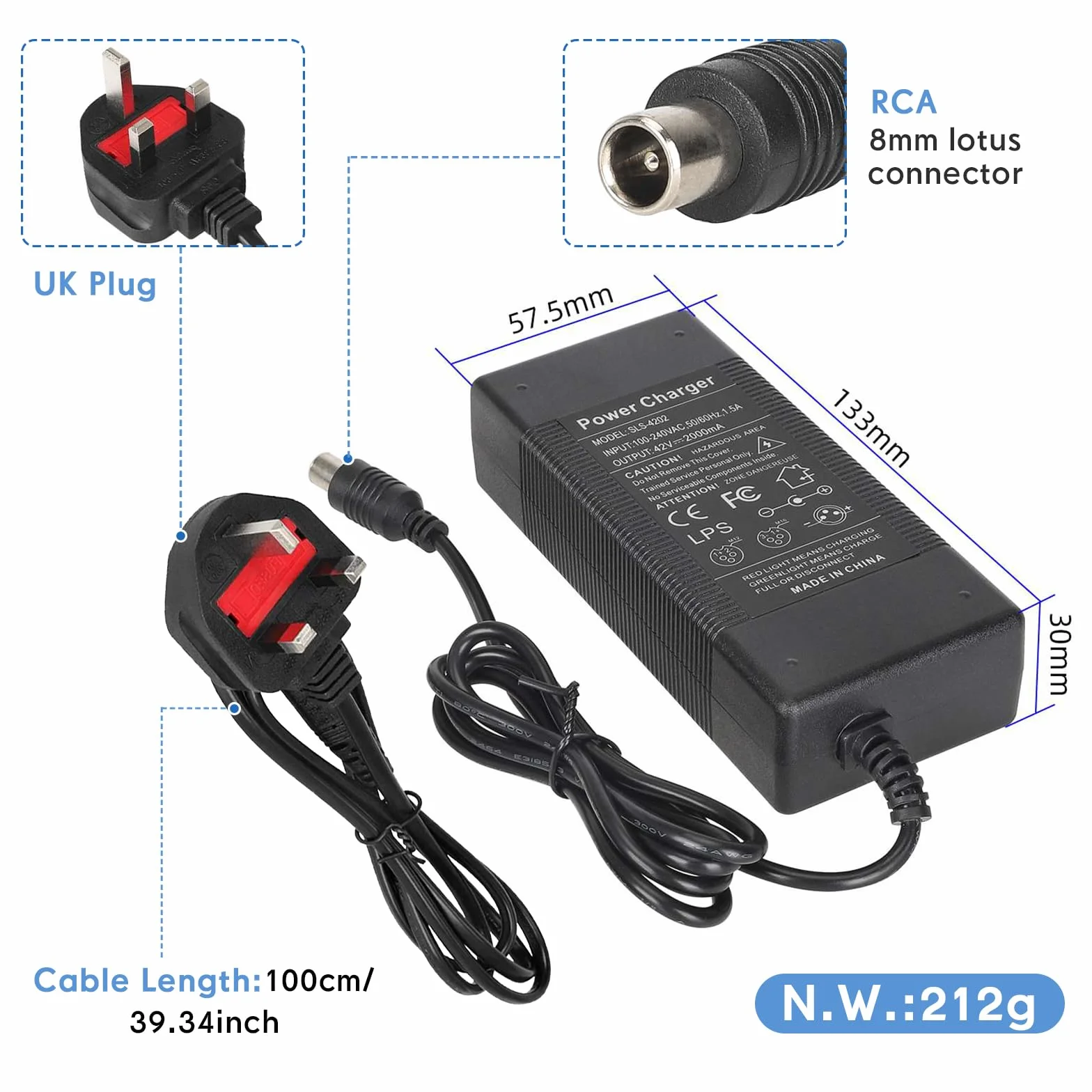 Cargador Patinete Electrico 42V 2A Compatible Xiaomi M365 Pro Pro 2 Mi 3 1s Ninebot G30 E F Series 84W AC DC 8mm