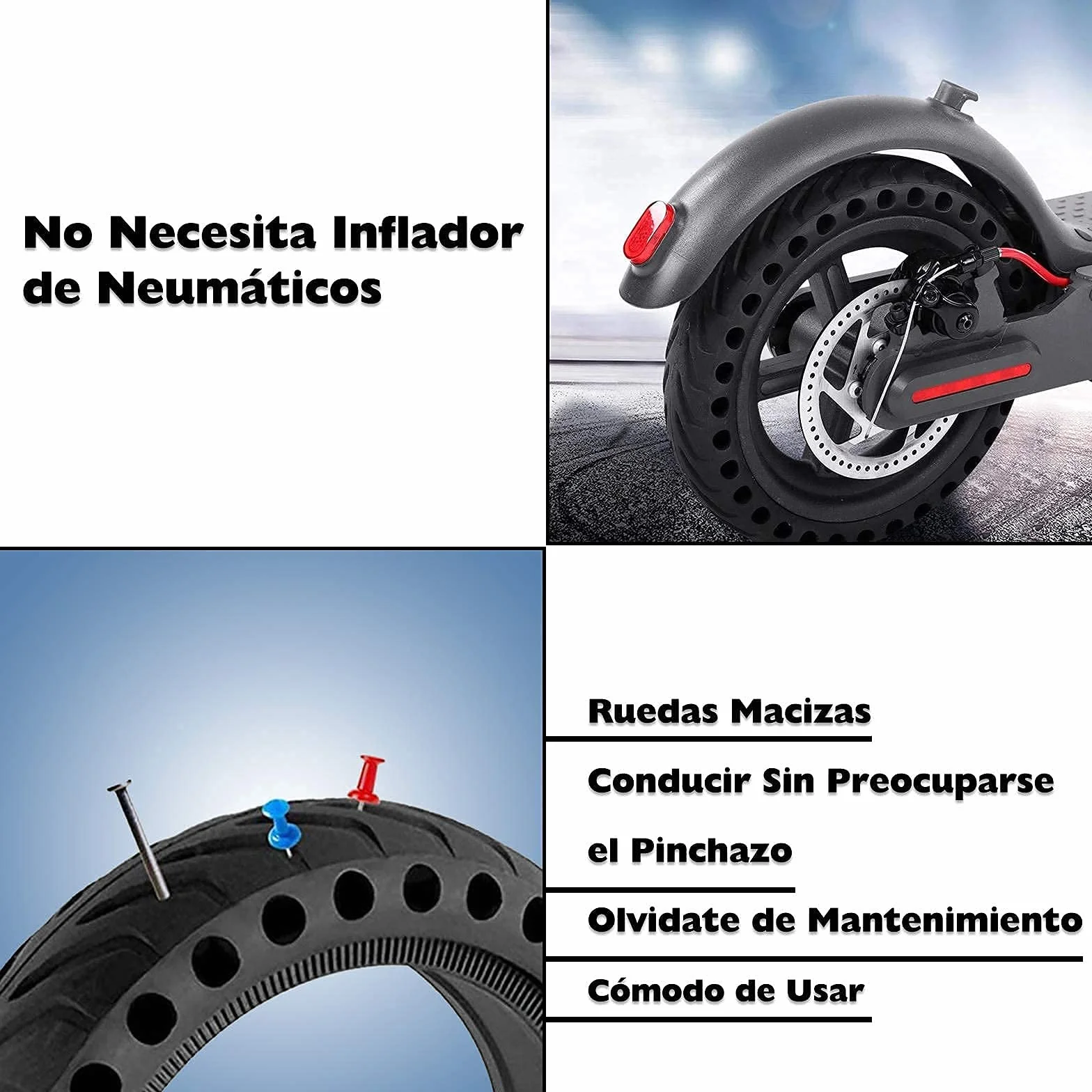 ANSENI Rueda para Patinete Maciza 8.5x2 Pulgadas Antipinchazo Compatible con Xiaomi Scooter M365/M365 Pro