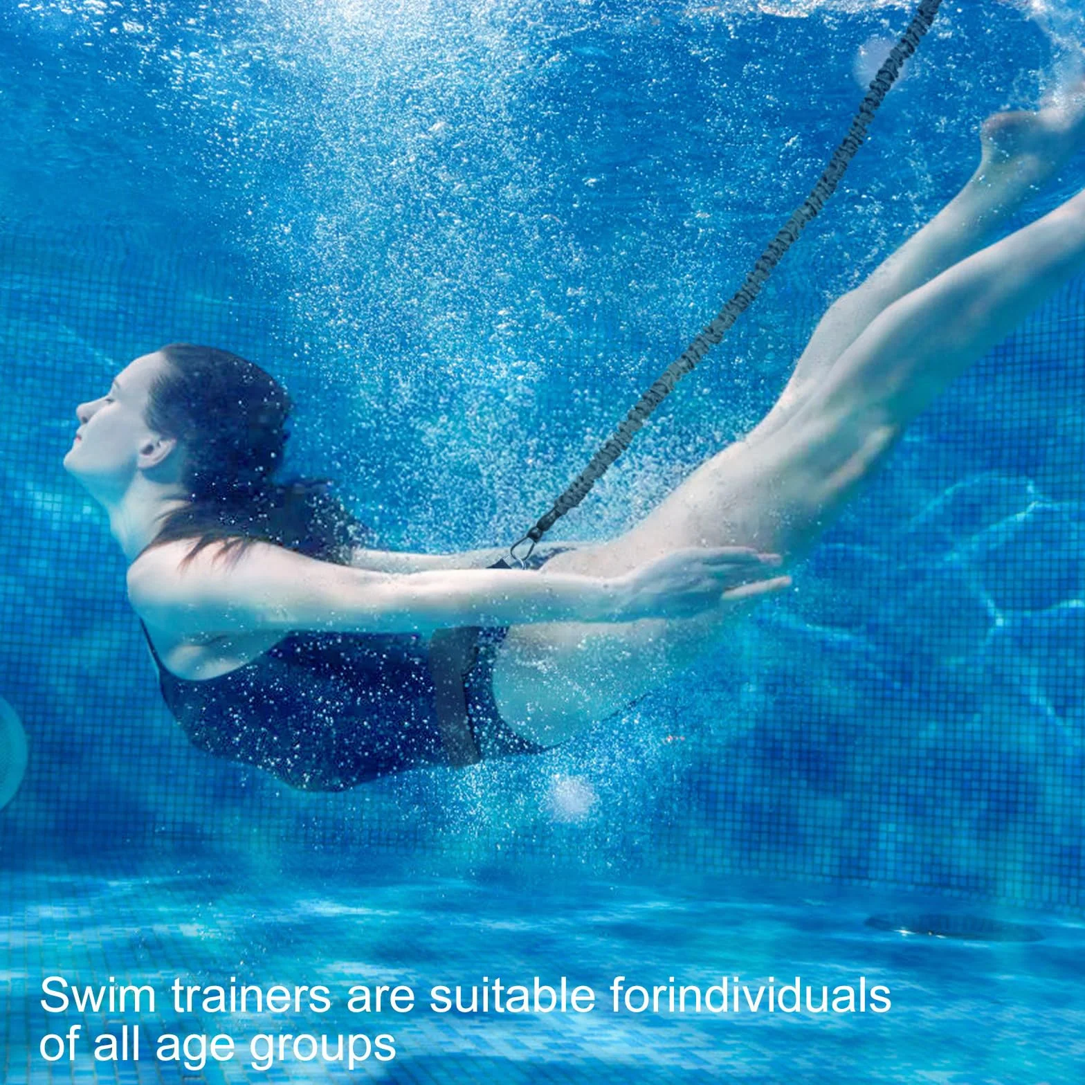 Cinturón de natación profesional con resistencia ajustable, cuerda de 2,5-7,5 m, para adultos y niños (Azul)
