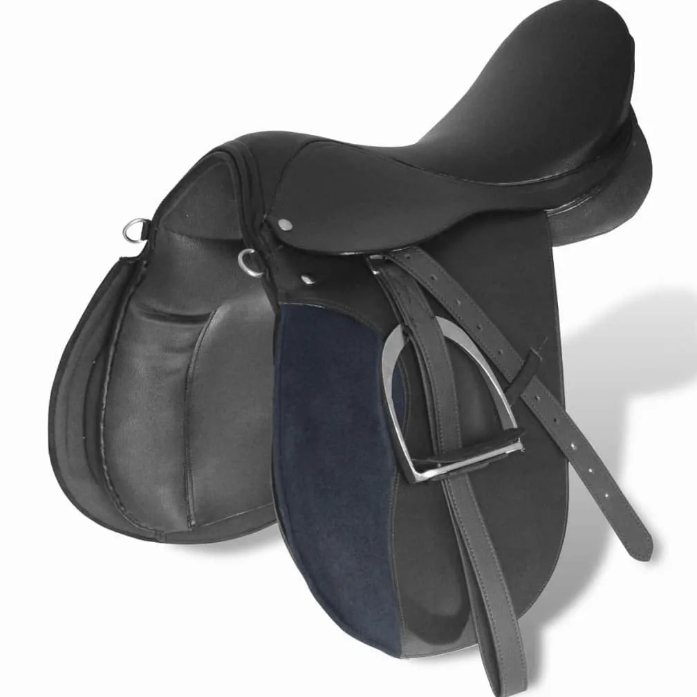 Equestrian - Outdoor Recreation - Juego de Sillines de montar a caballo 44,5 cm Cuero Real Negro 18 cm 5 en 1