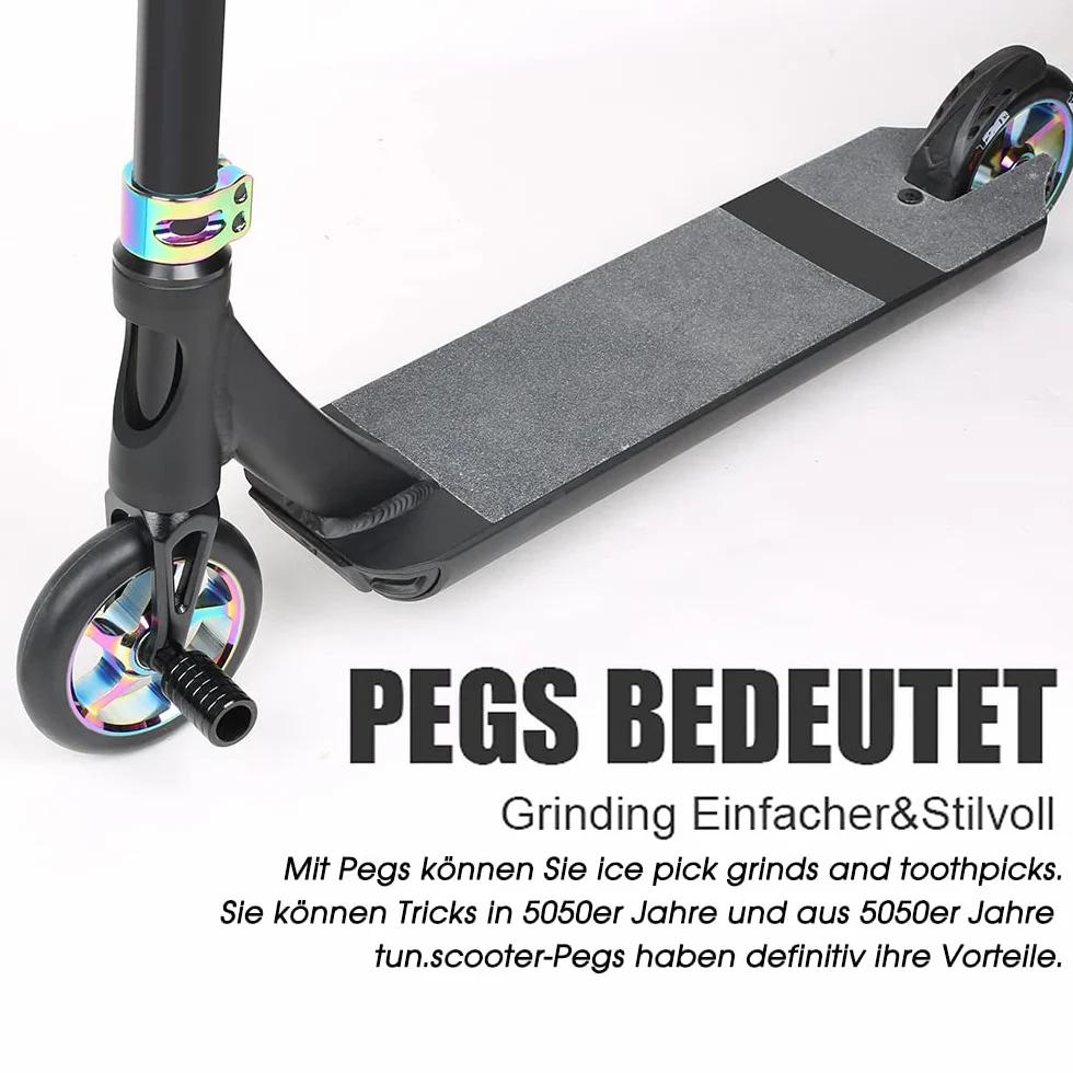 Pro Stunt Scooter Pegs 2 unidades Rainbow negro aluminio eje 12,9 niveles tuerca fijación 5050s Grinds
