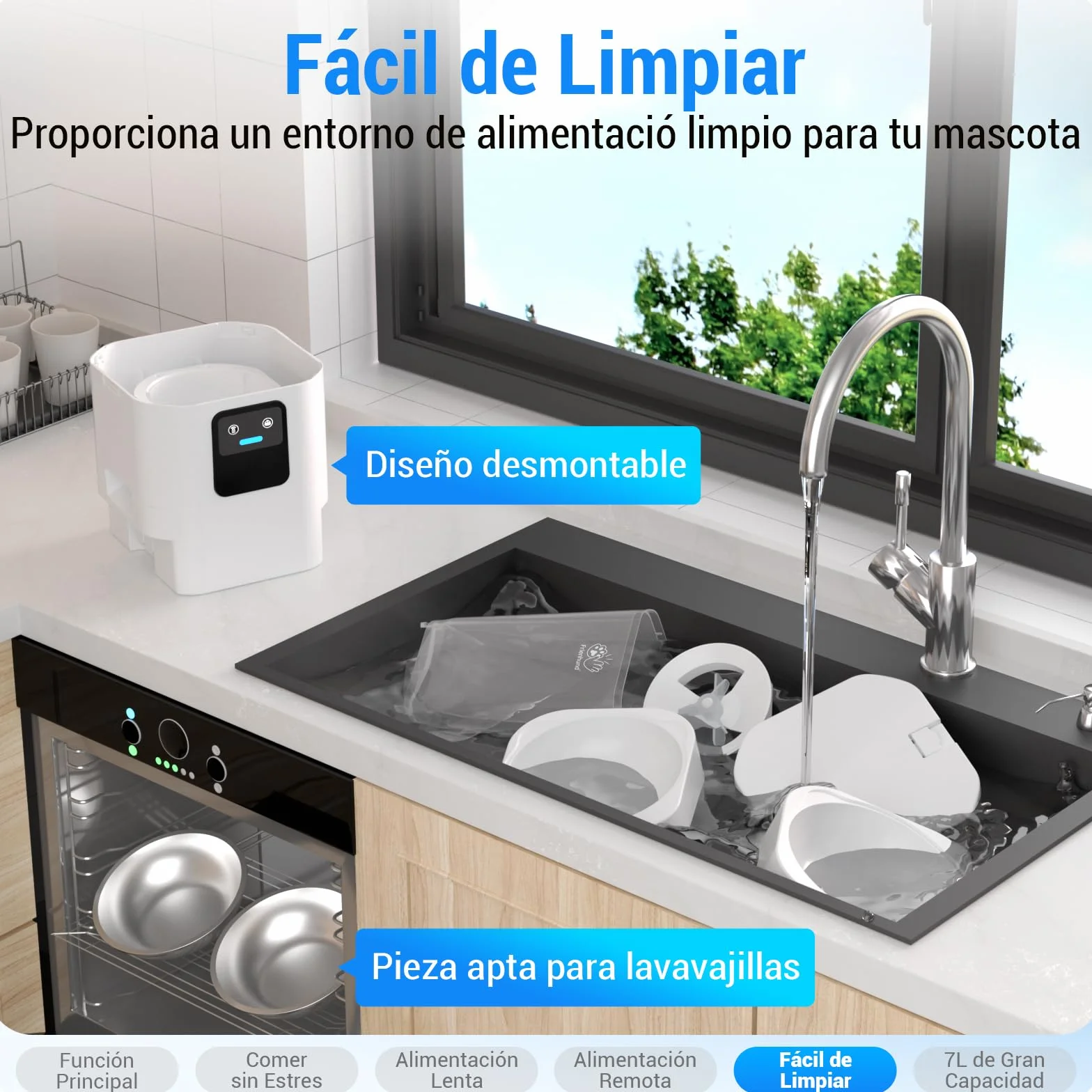 Comedero Gato Automatico Doble WiFi: 5G Dispensador Comida Gatos con Alimentación Lenta y Control por App, Comedero Perro Automatico de 7L para Varias Mascotas, Fácil de Limpiar(ACF190W-C)
