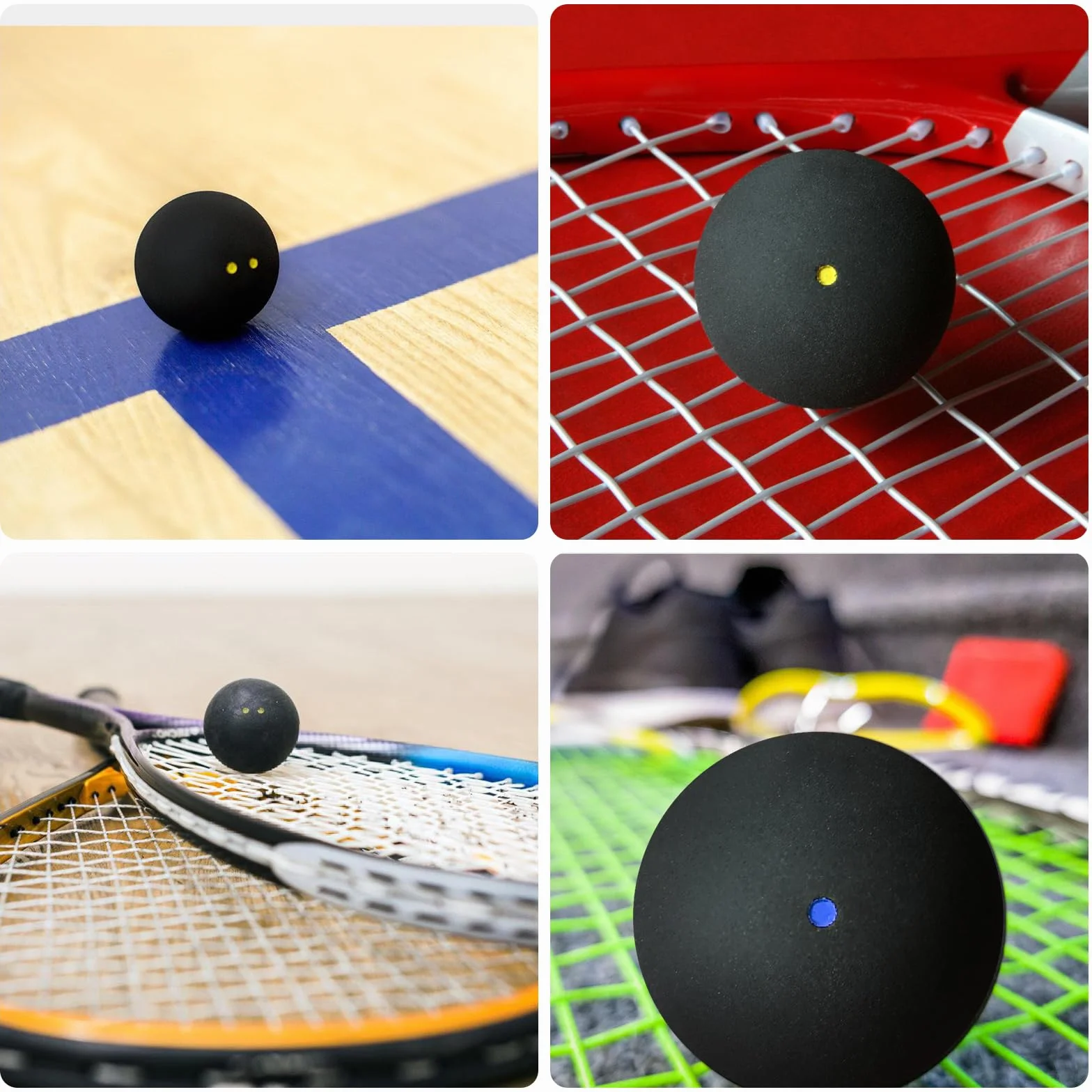 SUNOYA Juego de 4 pelotas de squash de goma de alto rebote para entrenamiento