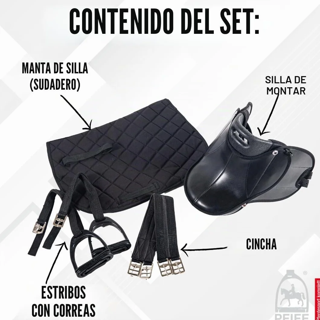PFIFF 103106 - Juego Completo de sillín para niños Shettys o Caballos de Madera, Color Negro