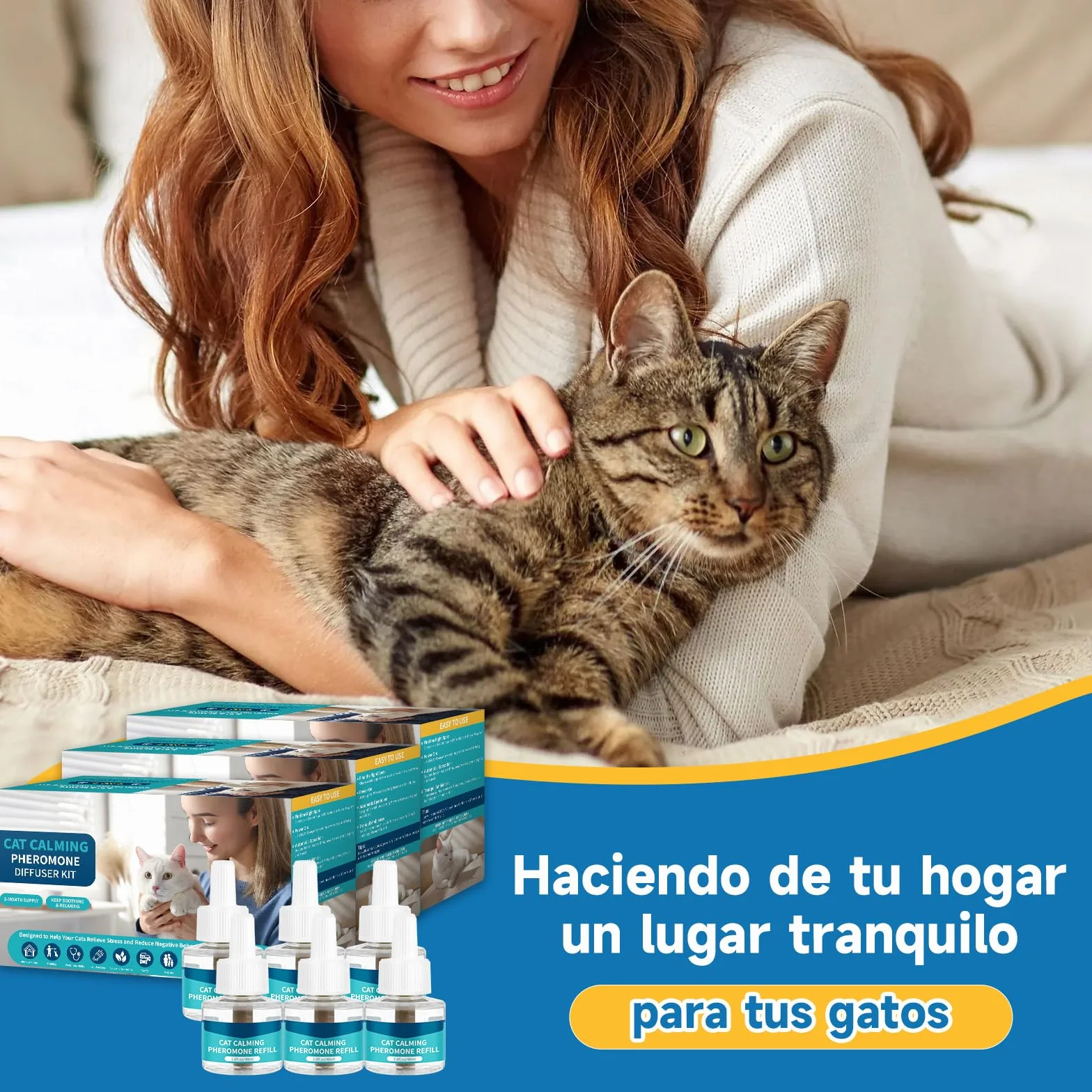 VICSOM 6 Recambios Calmante Feromonas para Gatos, Compatible con Difusores Comunes, Kit Difusor Feromonas Gatos 180 Días para Estrés, Relajación y Ansiedad, para Gatos y Gatitos (48 ml por Recarga)