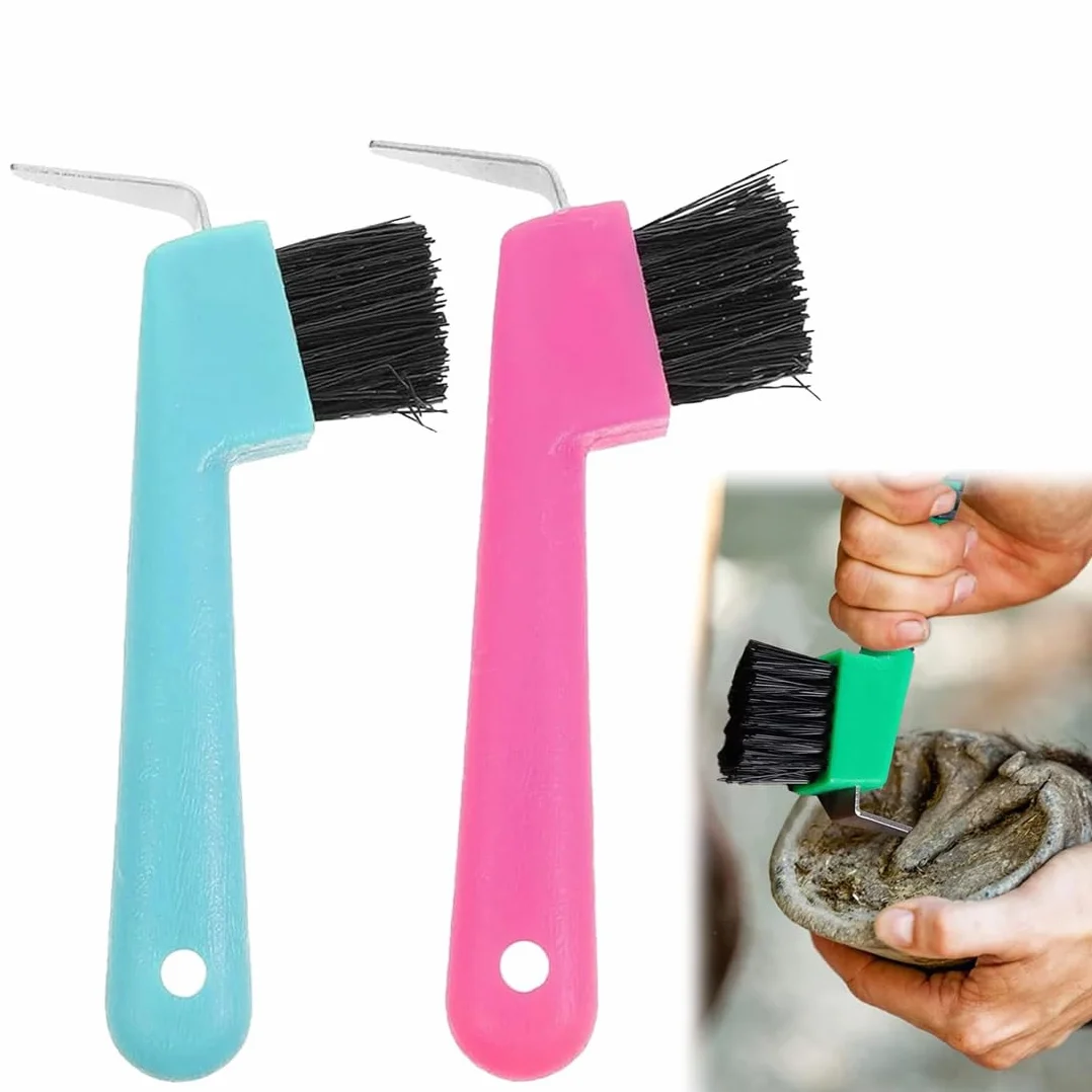 2 Piezas Cuidado de los Cascos del Caballo Raspadores de Pezuñas con Cepillo 2 en 1, Accesorios para el Cuidado de Caballos, Adecuados para Limpiar Pezuñas y Cuidar Pezuñas Suministros