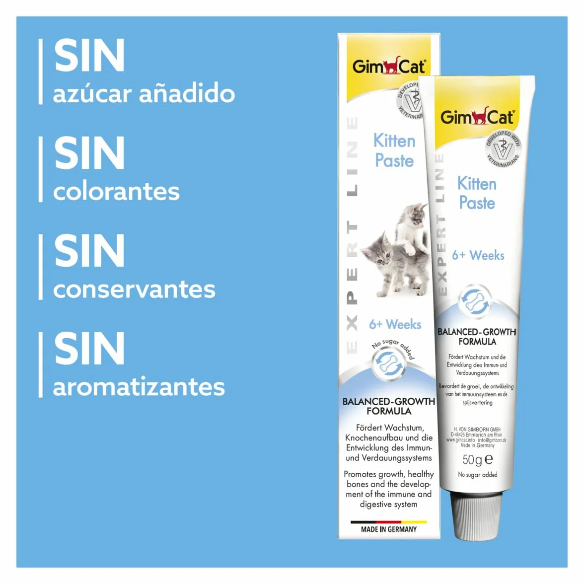 GimCat EXPERT LINE Kitten Pasta para el Crecimiento de Gatitos desde 6 Semanas, Sin Azúcar, 50 g