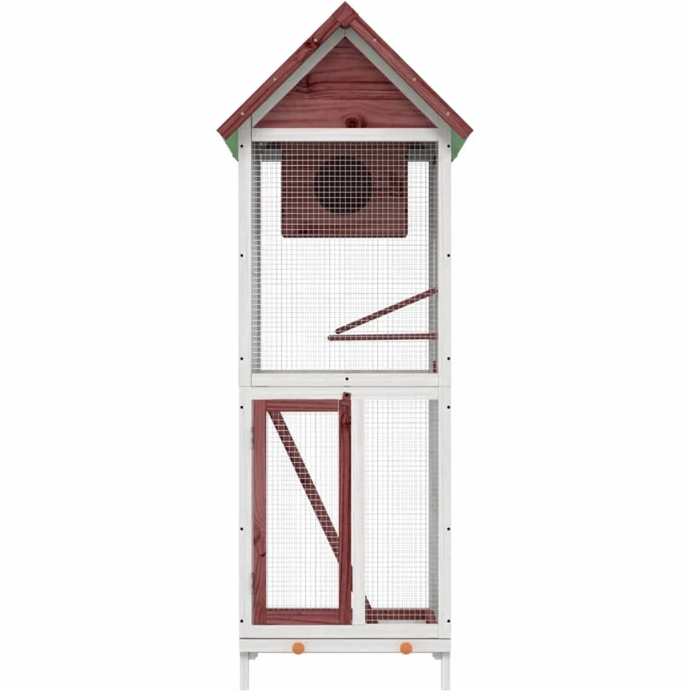 Pajarera de madera de pino maciza, 60 x 58,5 x 160 cm, con techo impermeable, nido y perchas, espacioso para loros, periquitos, canarios y como pajarera