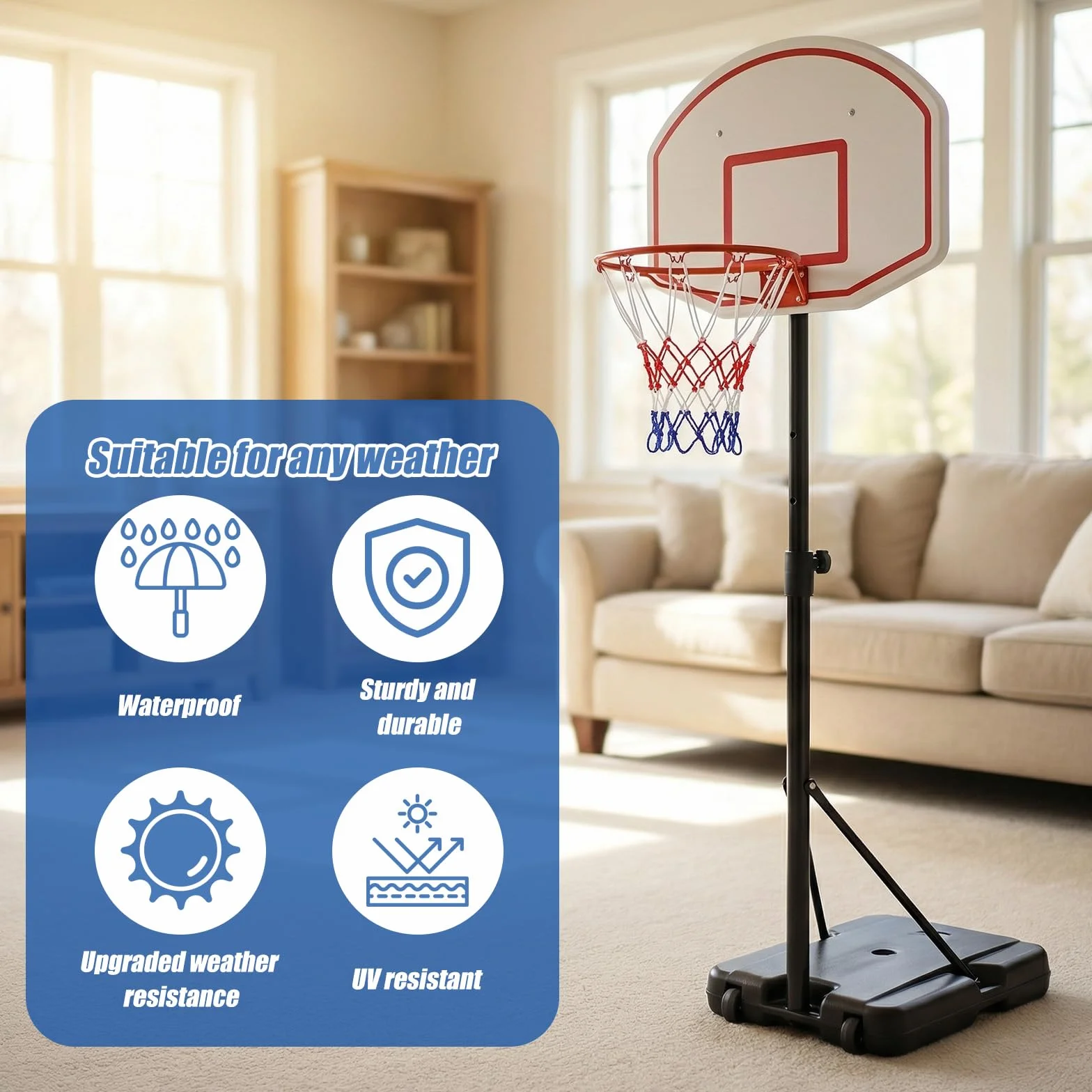Red de baloncesto de repuesto, 2 piezas, 8 bucles, interior y exterior