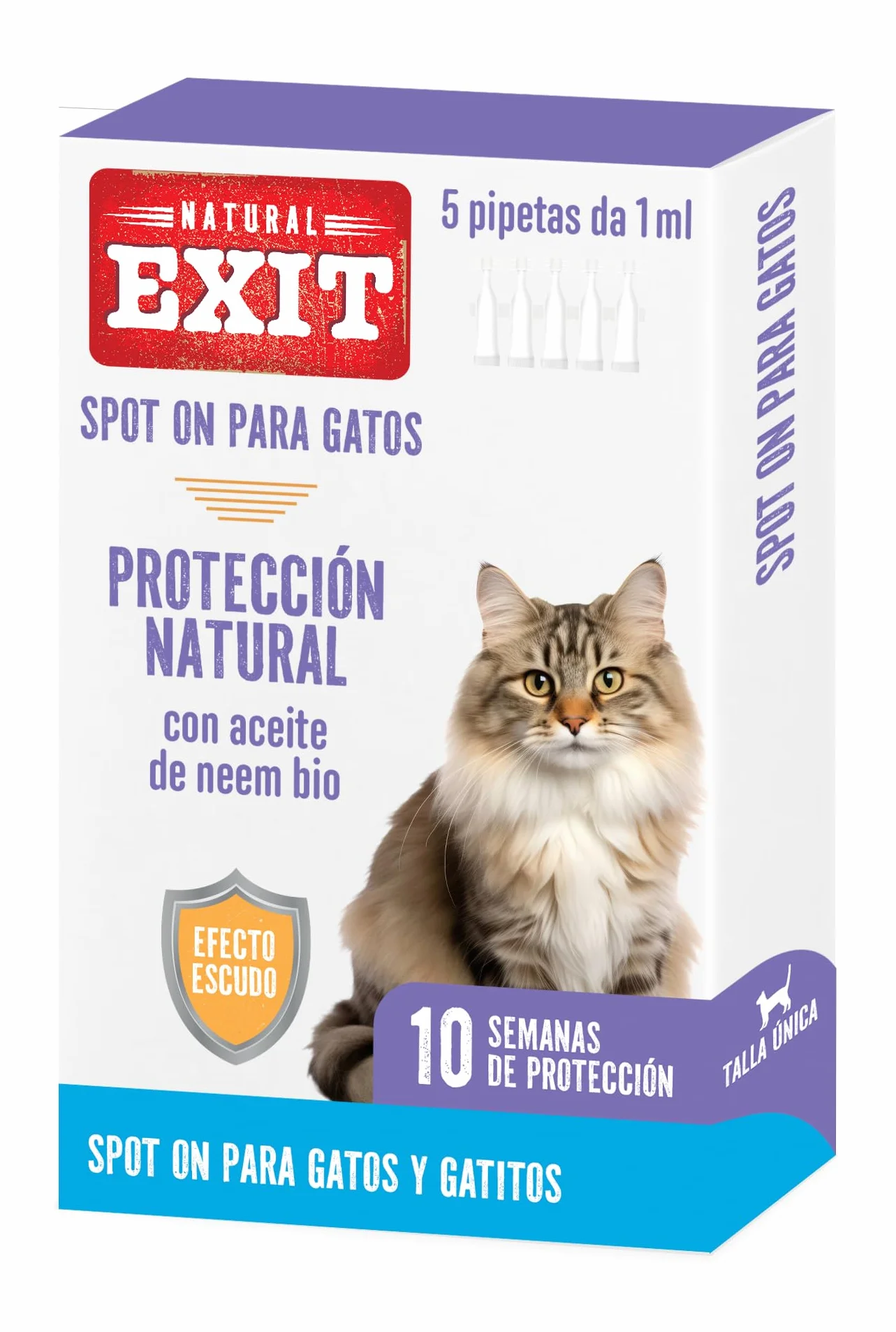 Spot On Antiparasitario Natural para Gatos y Gatitos de Larga Duración, 5 Pipetas de 1 ml, Protege contra Pulgas, Garrapatas, Flebotomos y Mosquitos
