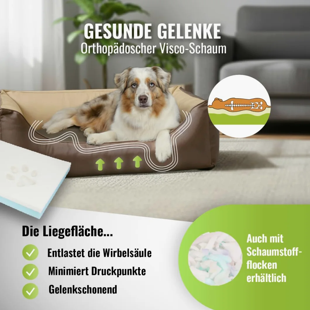 Cama para perros CopcoPet Rocco 2 en 1, impermeable y de piel sintética, con colchón de plástico para perros con espuma de copos o espuma viscoelástica ortopédica