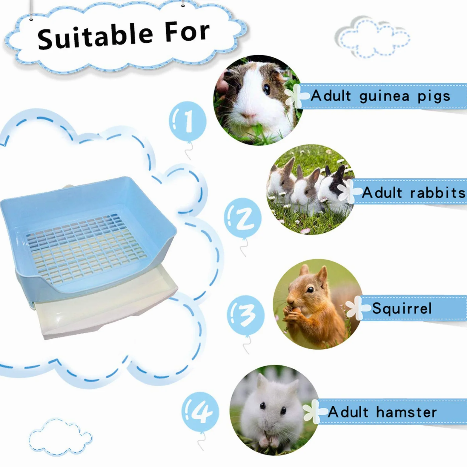 PINVNBY Caja de arena grande para conejos con cajón, bandeja de esquina más grande para conejillo de indias, chinchilla, hurón, animales pequeños (azul)