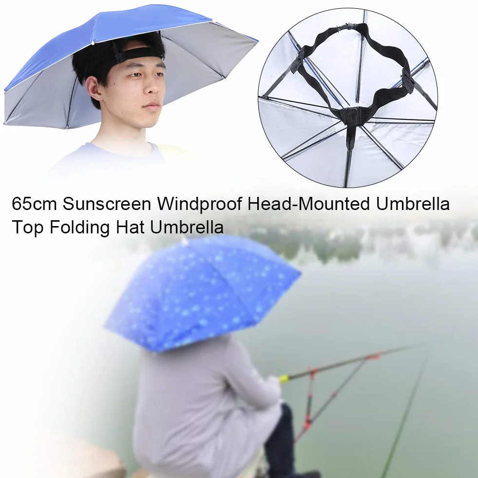 Nikou Paraguas de pesca 65 cm plegable sombrero montado camuflaje azul real
