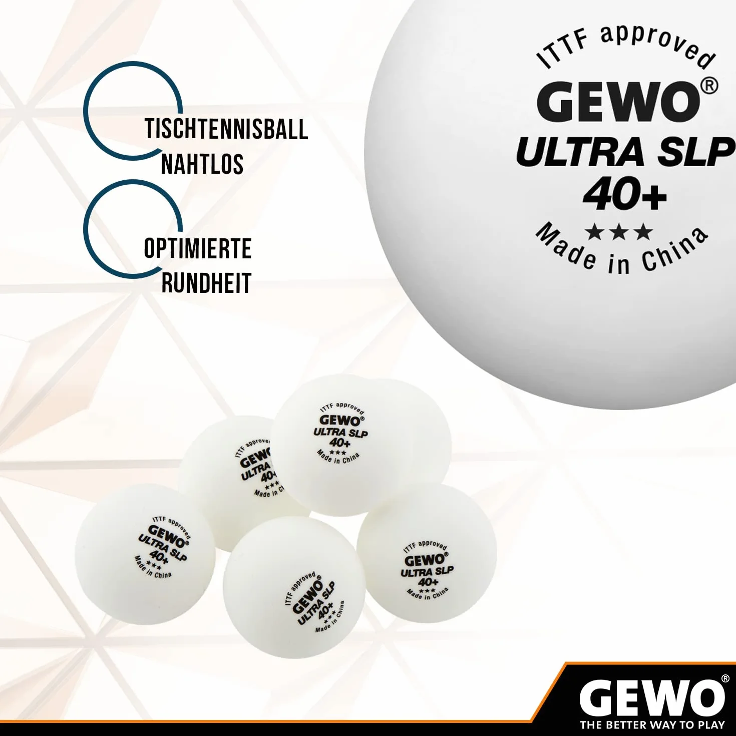 GEWO Tischtennisbälle Ultra SLP 3 Sterne 40+ Plastik ITTF-zertifiziert weiß