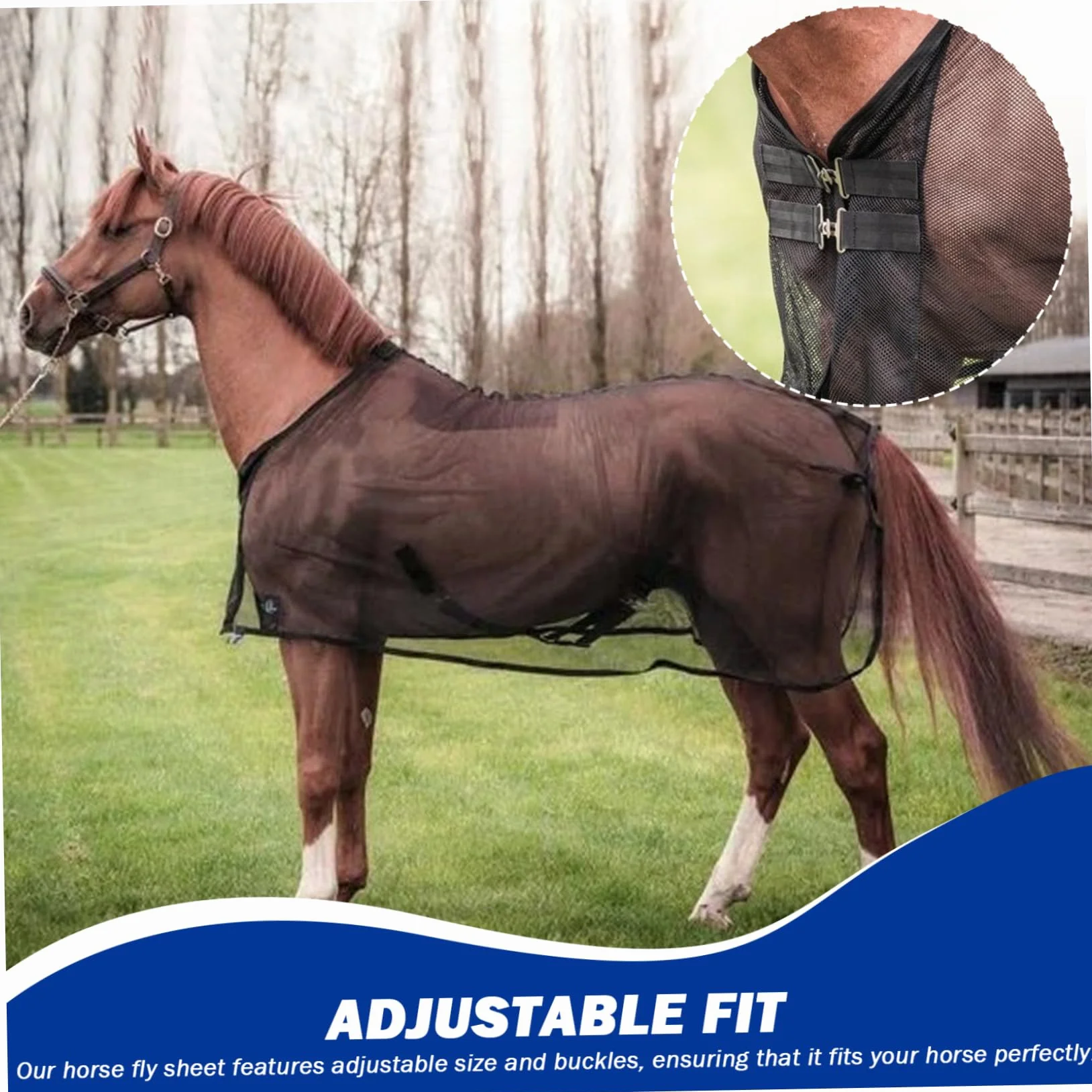 Sábana antimoscas de Malla Ajustable con Cubierta para la Nariz Protección Transpirable contra Insectos de Verano para pastos y mosquiteras para Caballos, Negro, 187 cm/73, 62 Pulgadas, Sábana para