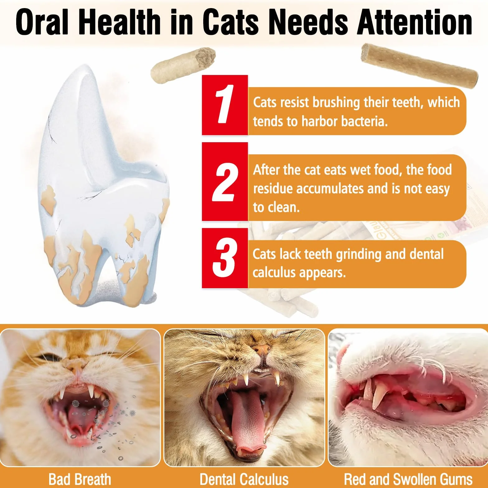 50g Palitos Masticar Liofilizadas para Gatos, Snacks Gatos Barritas Dentales contra el Mal Aliento y Acumulación de Sarro (50g)