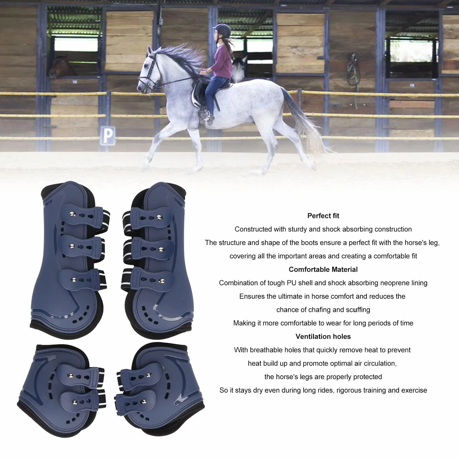 Botas Protectoras Para Tendón De Caballo, Bota De Menudillo Frontal Abierta Ajustable, Botas Protectoras Transpirables Para Tendón De Salto De Caballo, Juego Azul De 4(M)