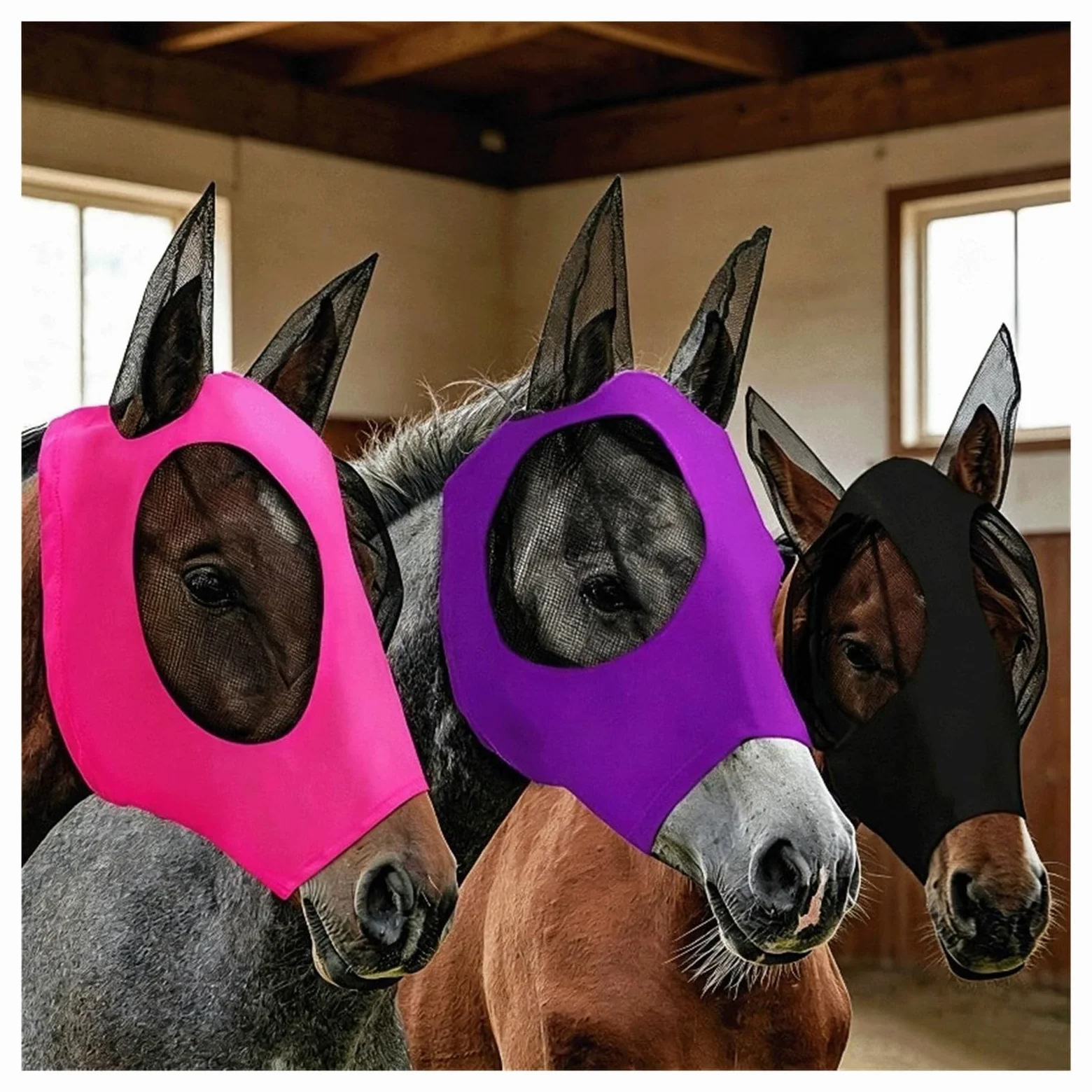 1 Capucha de máscara de Caballo a Prueba de Viento y Arena: protección Transpirable, antimosquitos y antimoscas(E)