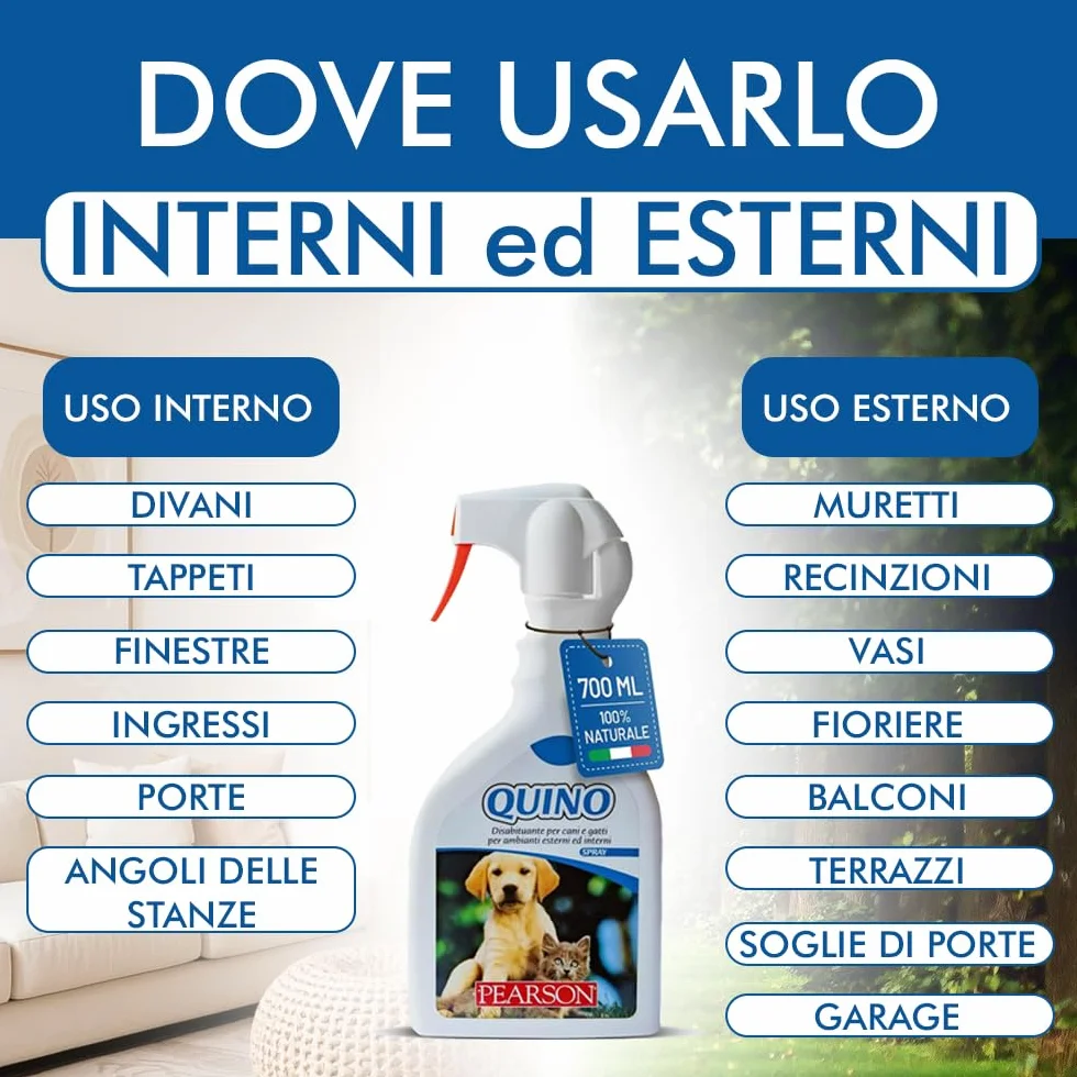 PEARSON Repelente para Gatos y Perros 700ML, Spray Educador para Gatos, Solución Anti Orina para Interiores y Exteriores, Repelente para Perros Made in Italy