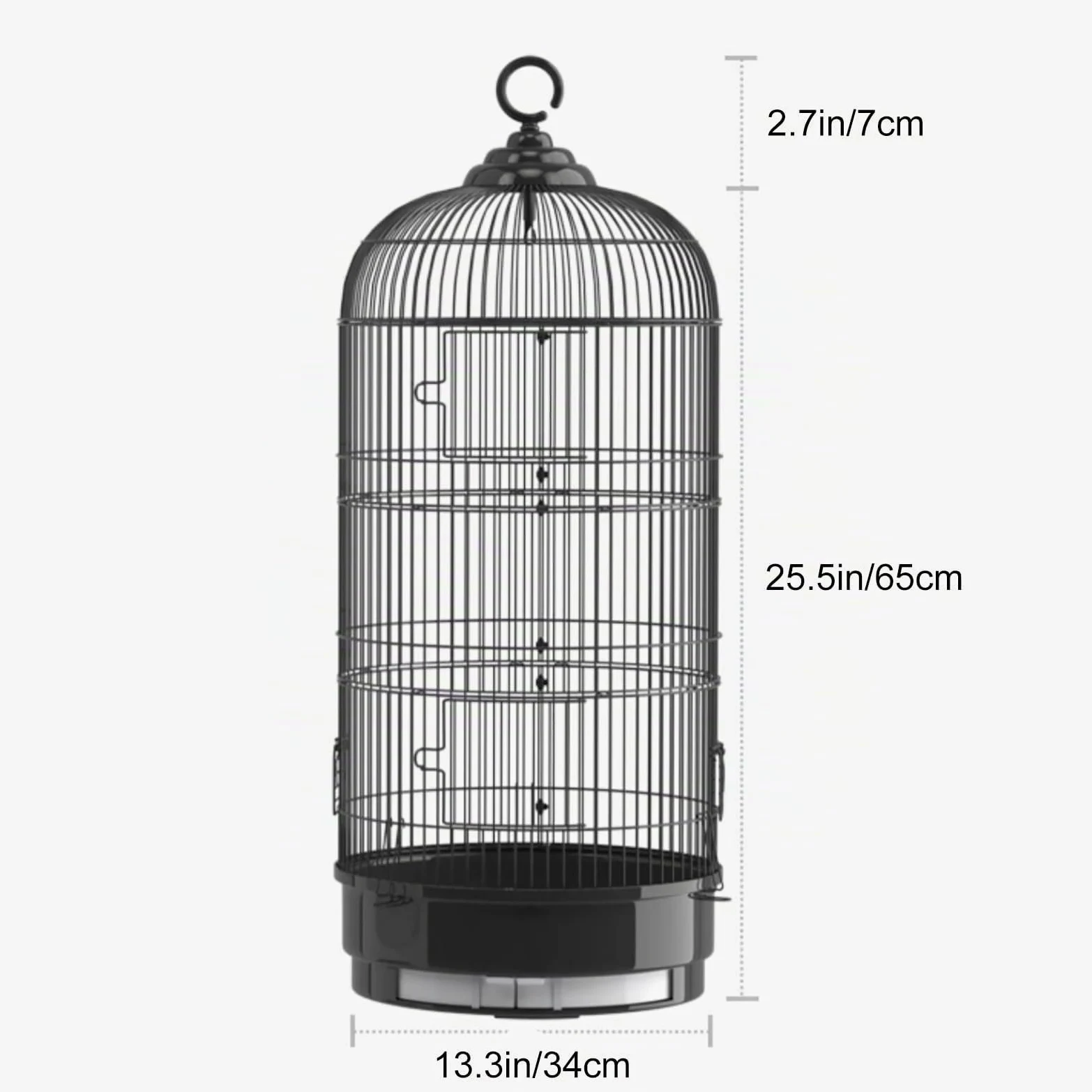 Jaula Redonda de Metal para Pájaros, Resistente y Ventilada, Jaula Loro para Agapornis, Periquitos, Voladera para Interiores y Exteriores(Black)