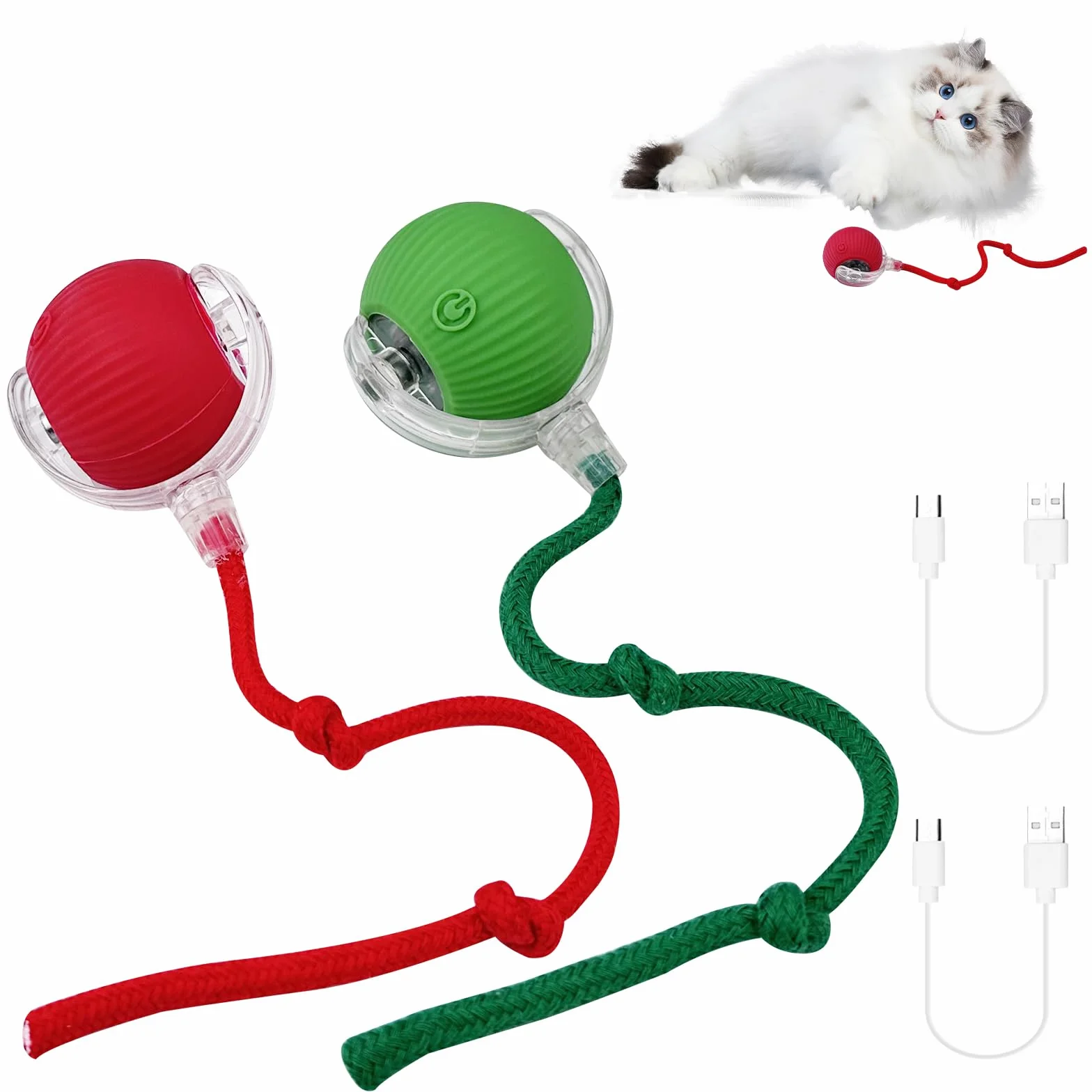 WinGlue 2 Piezas Juguete Interactivo para Gatos, Pelota Eléctrica, Cat Toy Ball, Interactiva Rolling Ball, Automático (Rojo+Verde)