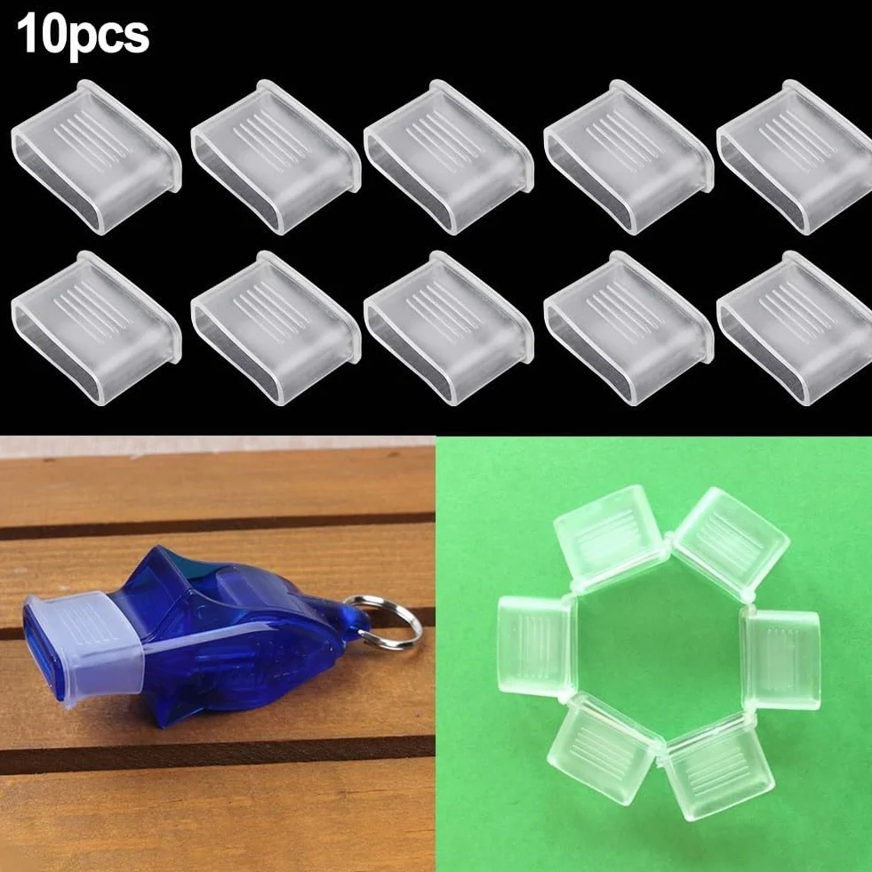 Paquete de 10 fundas de agarre de PVC transparente para silbato de árbitro, protector suave para dientes