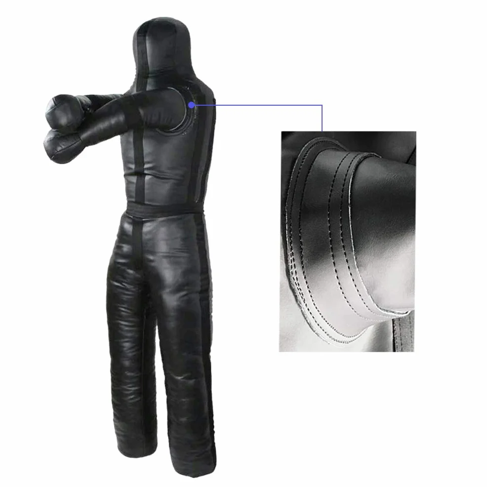 Muñeco de Boxeo de Pie para Adultos 180 cm Aoneky Grappling Dummy MMA Judo Lucha Negro Piel Sintética