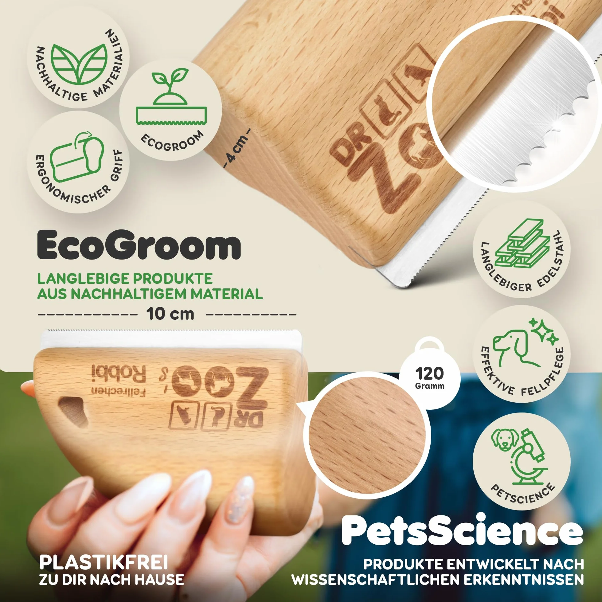 DR Zoo Cepillo para perros "Robbi" – Cepillo milagroso de alta calidad para el cuidado eficaz para perros pequeños y grandes, ideal para eliminar el pelo corto con capa interna