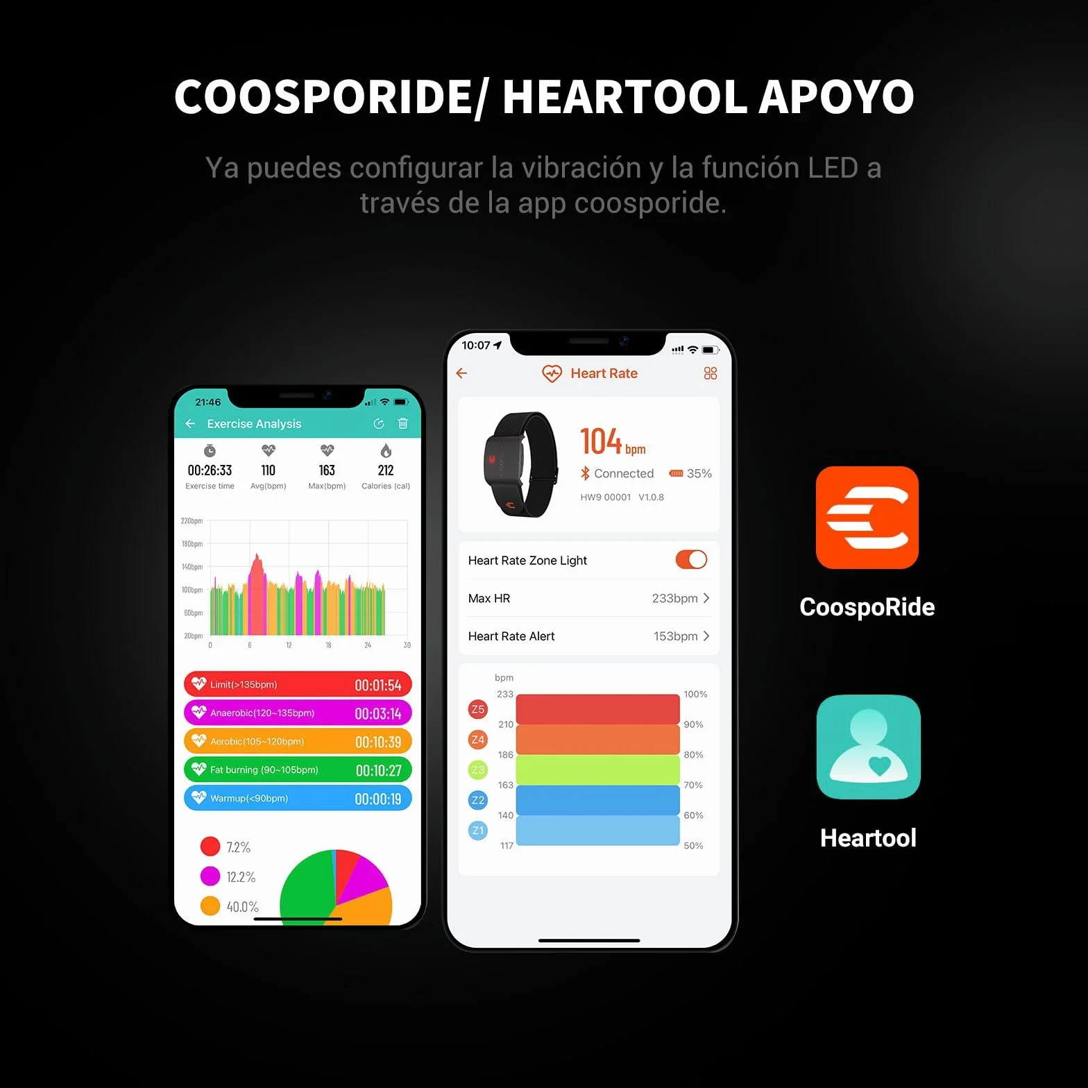 COOSPO HW9 Pulsómetros HRV Zona de Frecuencia Cardíaca Banda Bluetooth5.0 Ant+ IP67 Impermeable Heart Rate Monitor Bracelet