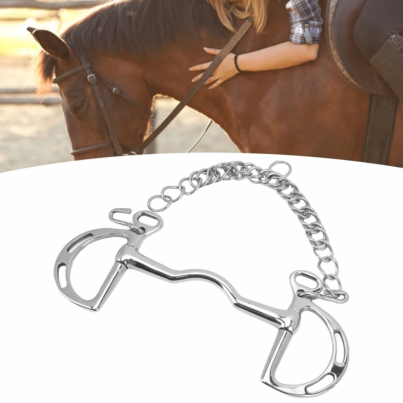 Broca de filete de caballo con anillo en D de acero inoxidable con cadena Broca de boca de caballo de 135 mm Equipo de entrenamiento de caballos duradero antimordeduras par